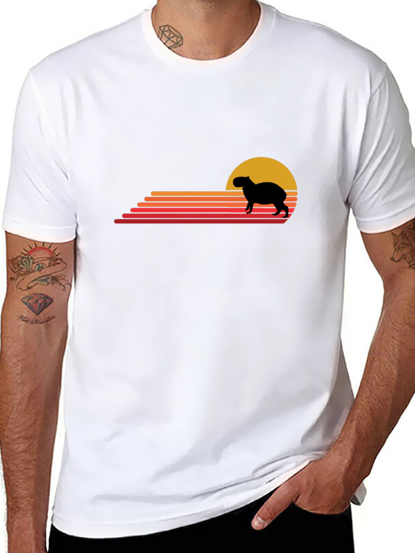 Capybara Sunset Graphic Tee - Retro Style