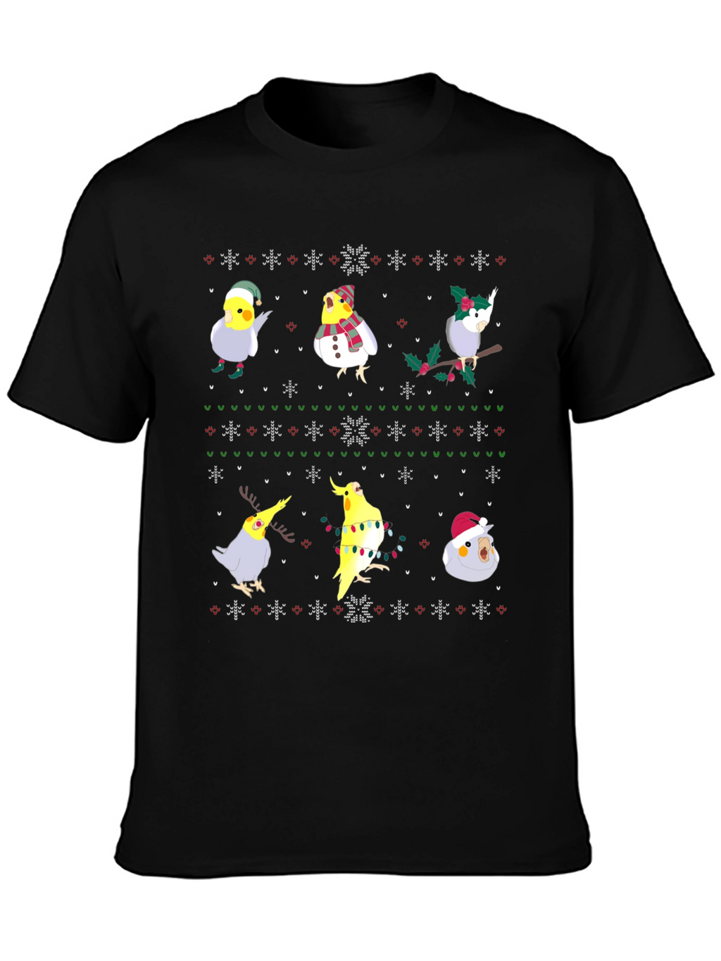 Festive Cockatiel Ugly Christmas Sweater Tee