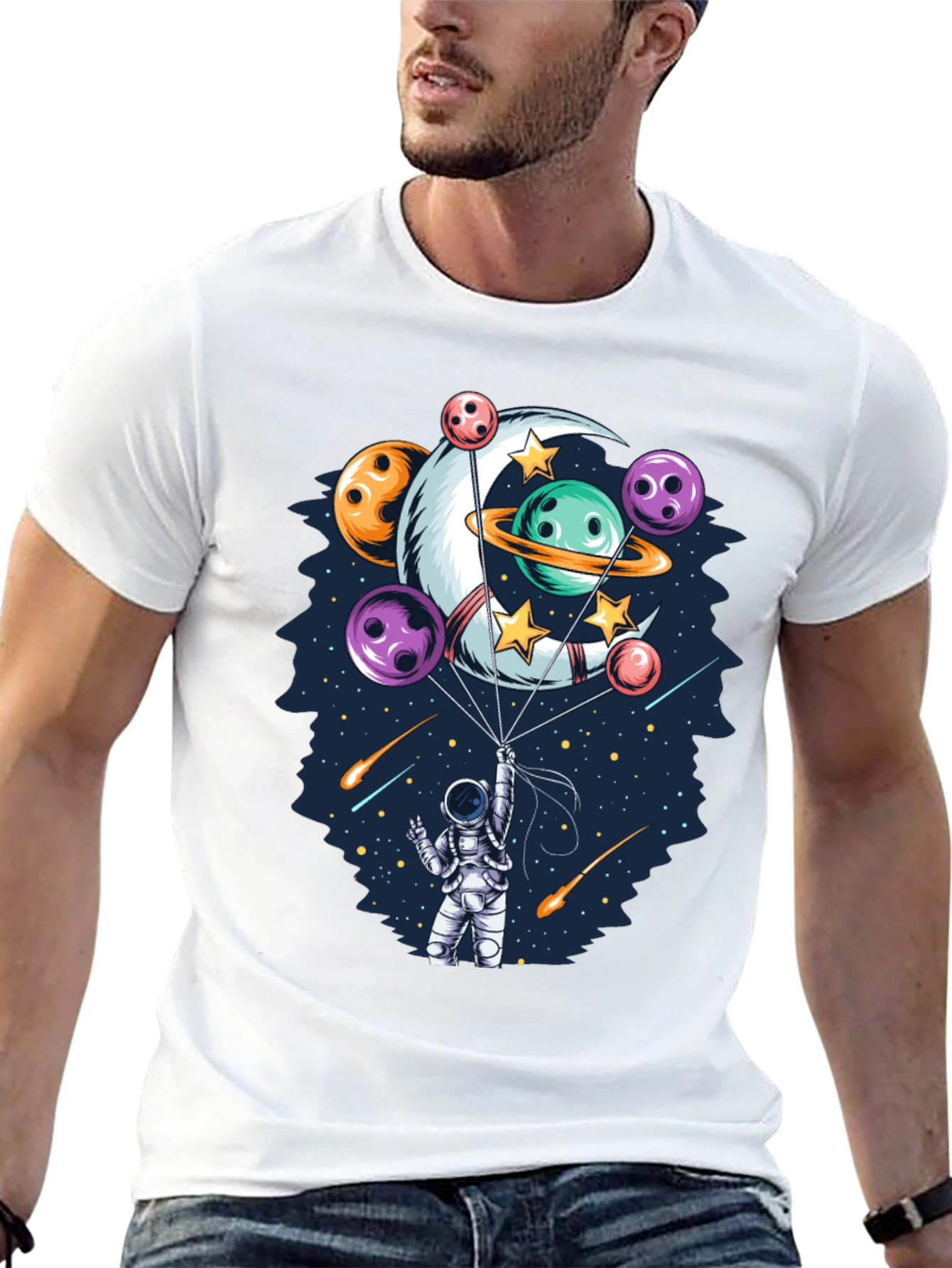 Astronaut Bowling Planet T-Shirt