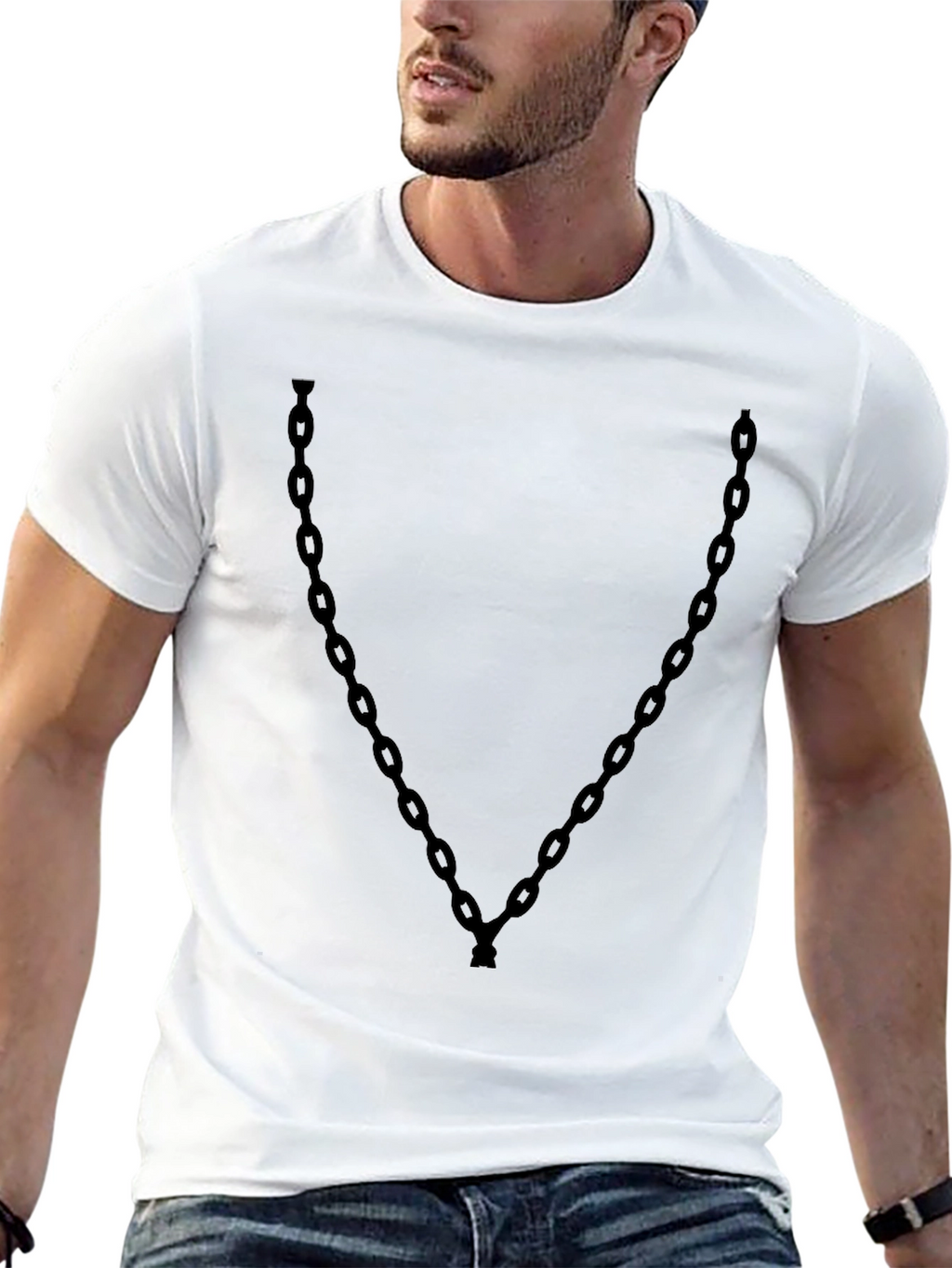 Mens Black Tee with Chain Graphic