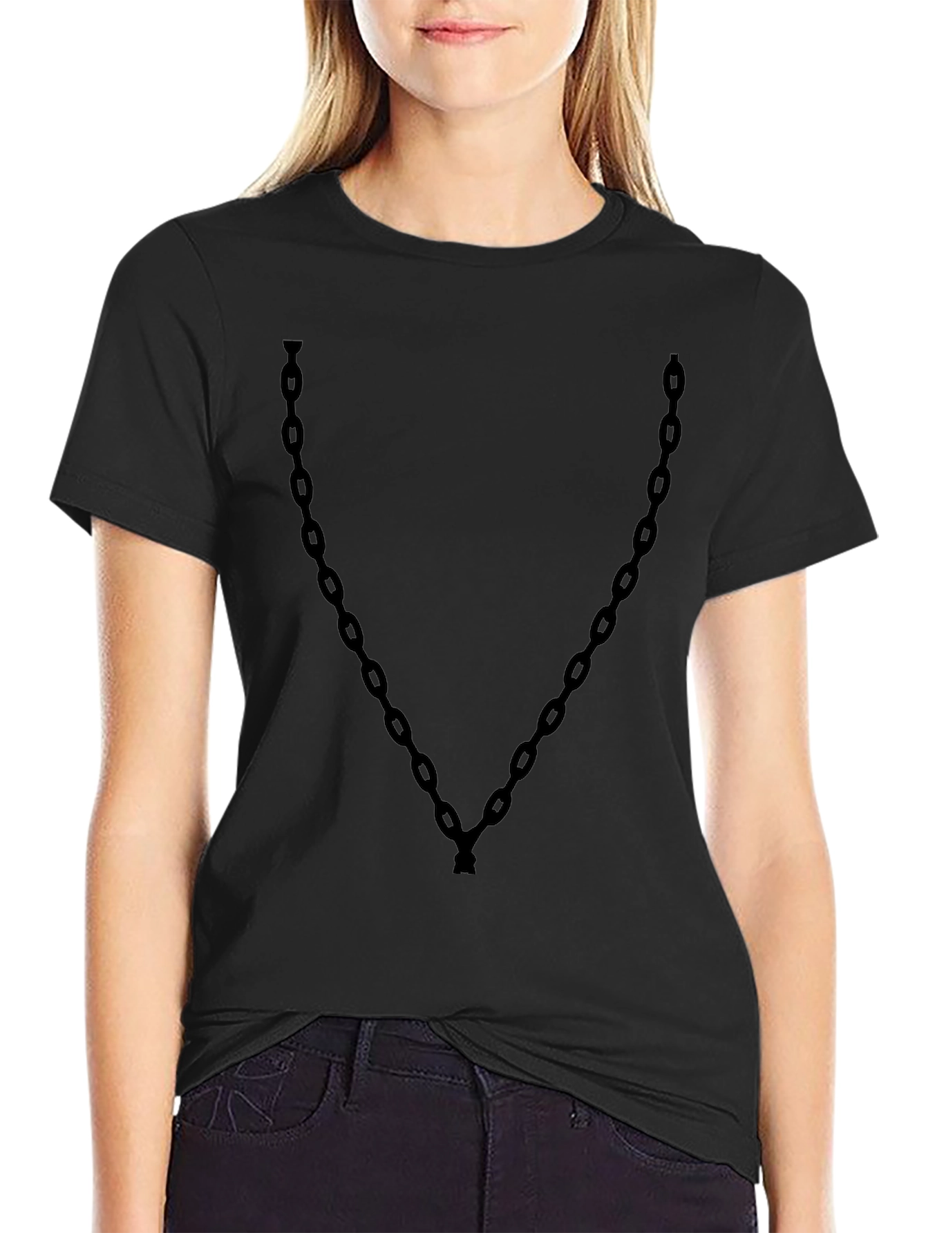 Mens Black Tee with Chain Graphic