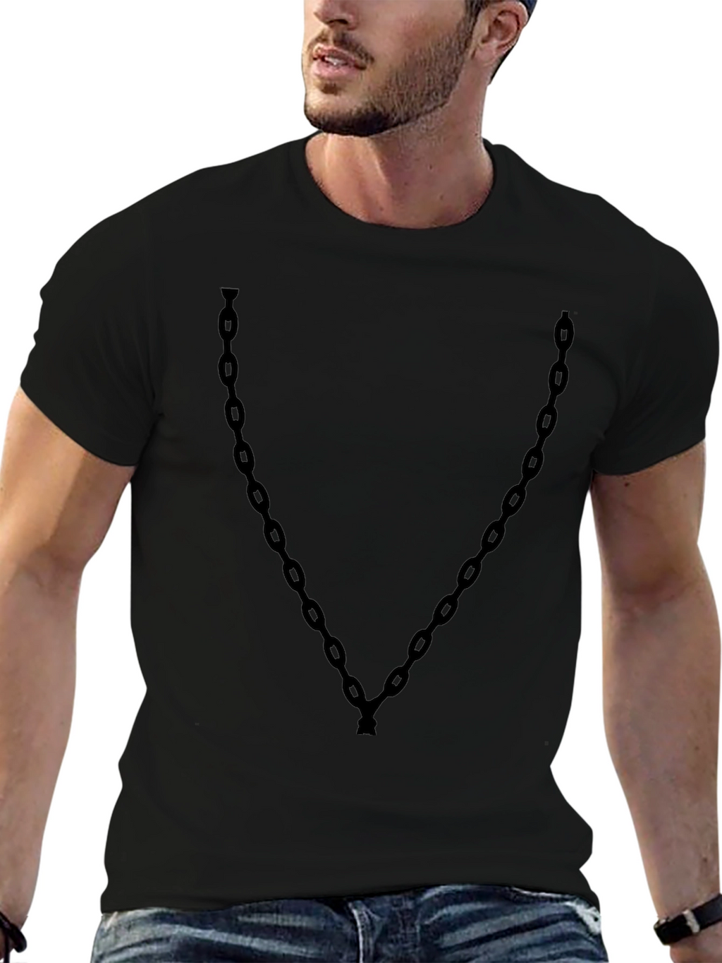 Mens Black Tee with Chain Graphic