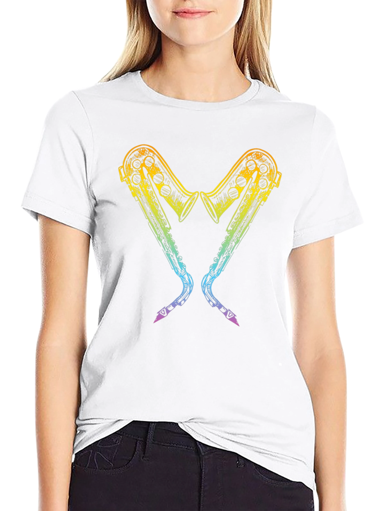 Rainbow Saxophone Heart Graphic T-Shirt