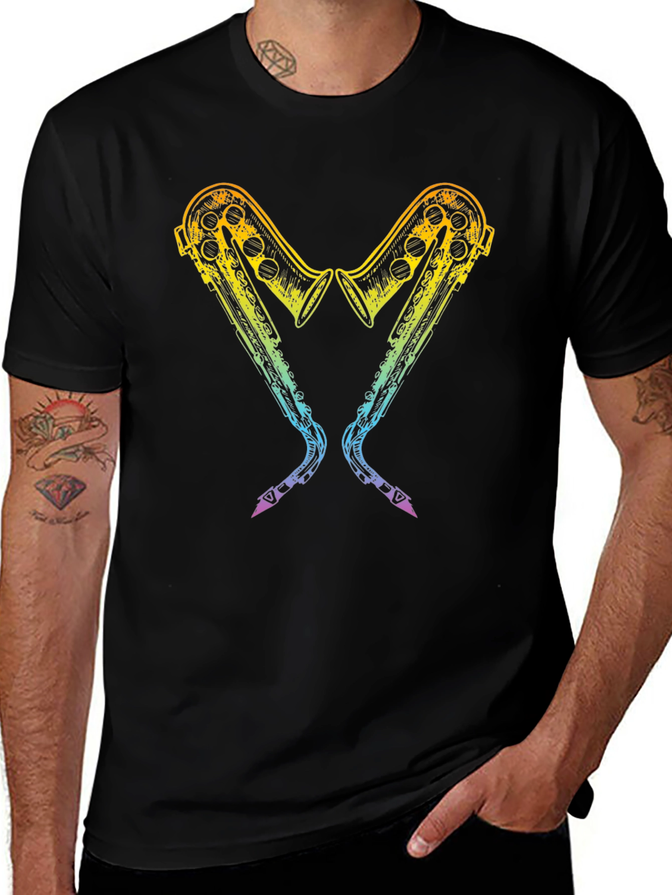 Rainbow Saxophone Heart Graphic T-Shirt