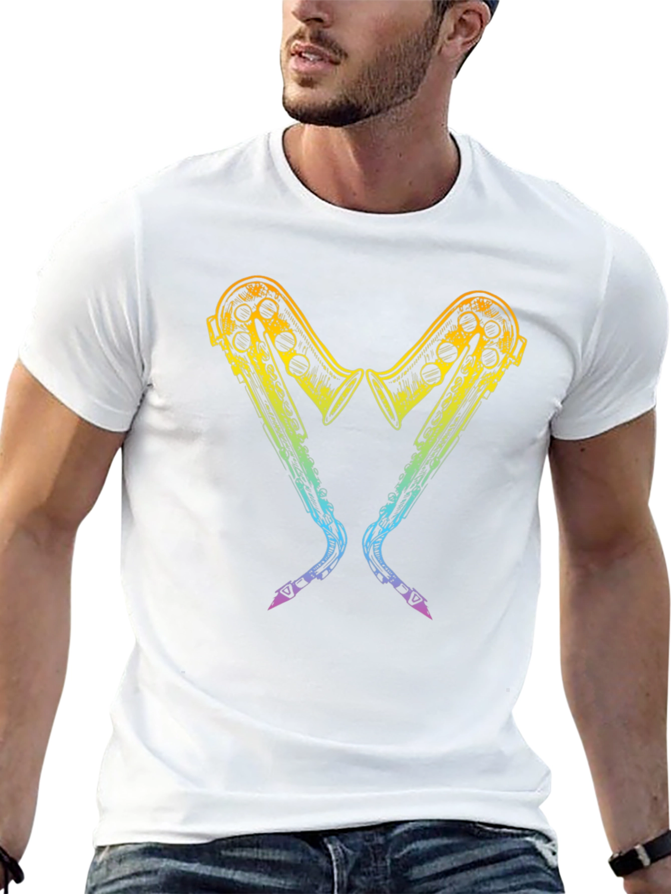 Rainbow Saxophone Heart Graphic T-Shirt