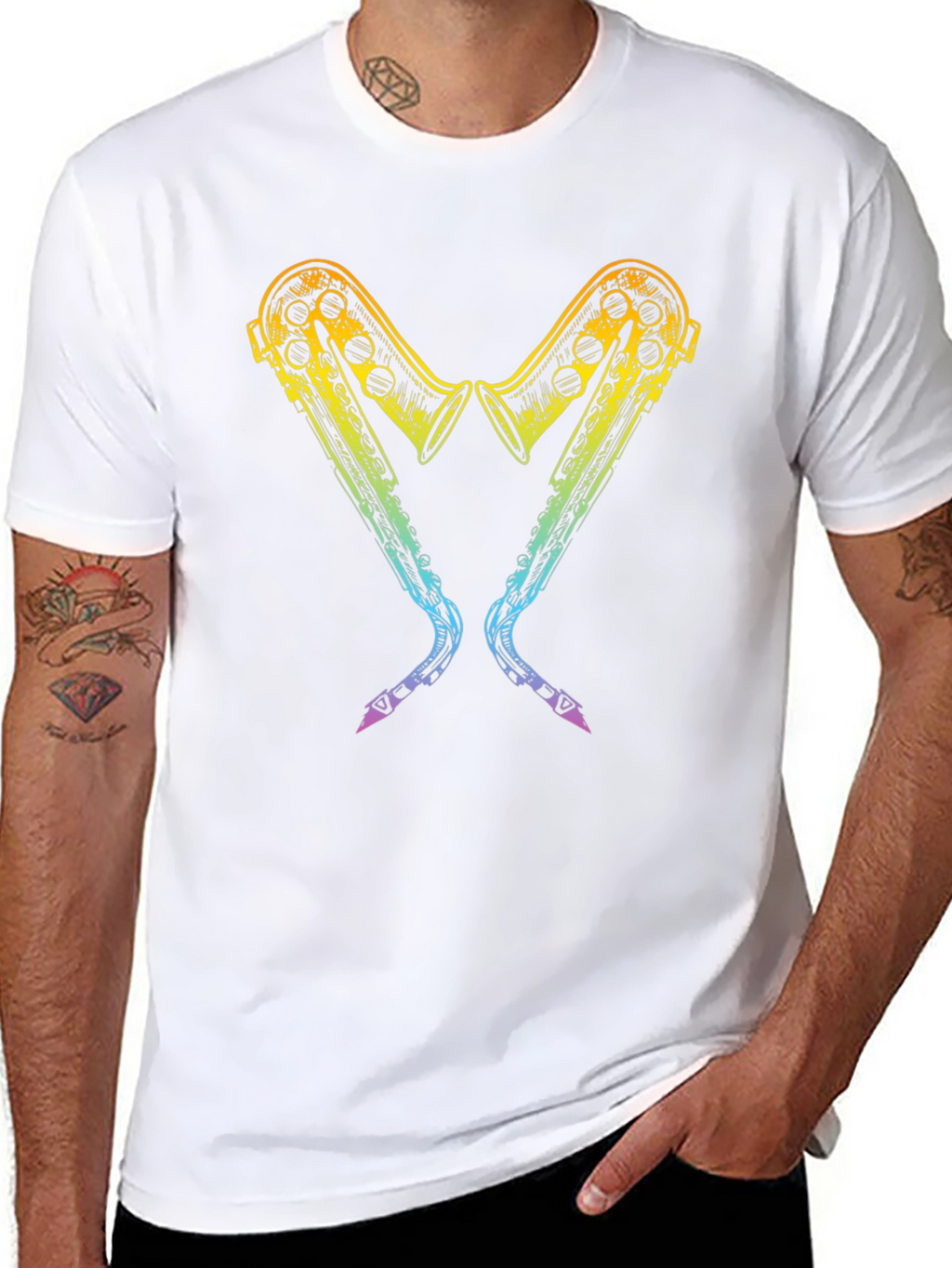 Rainbow Saxophone Heart Graphic T-Shirt