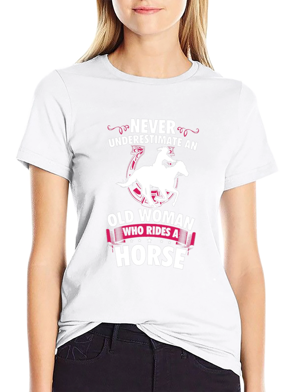Never Underestimate a Horse Riding Old Woman T-Shirt
