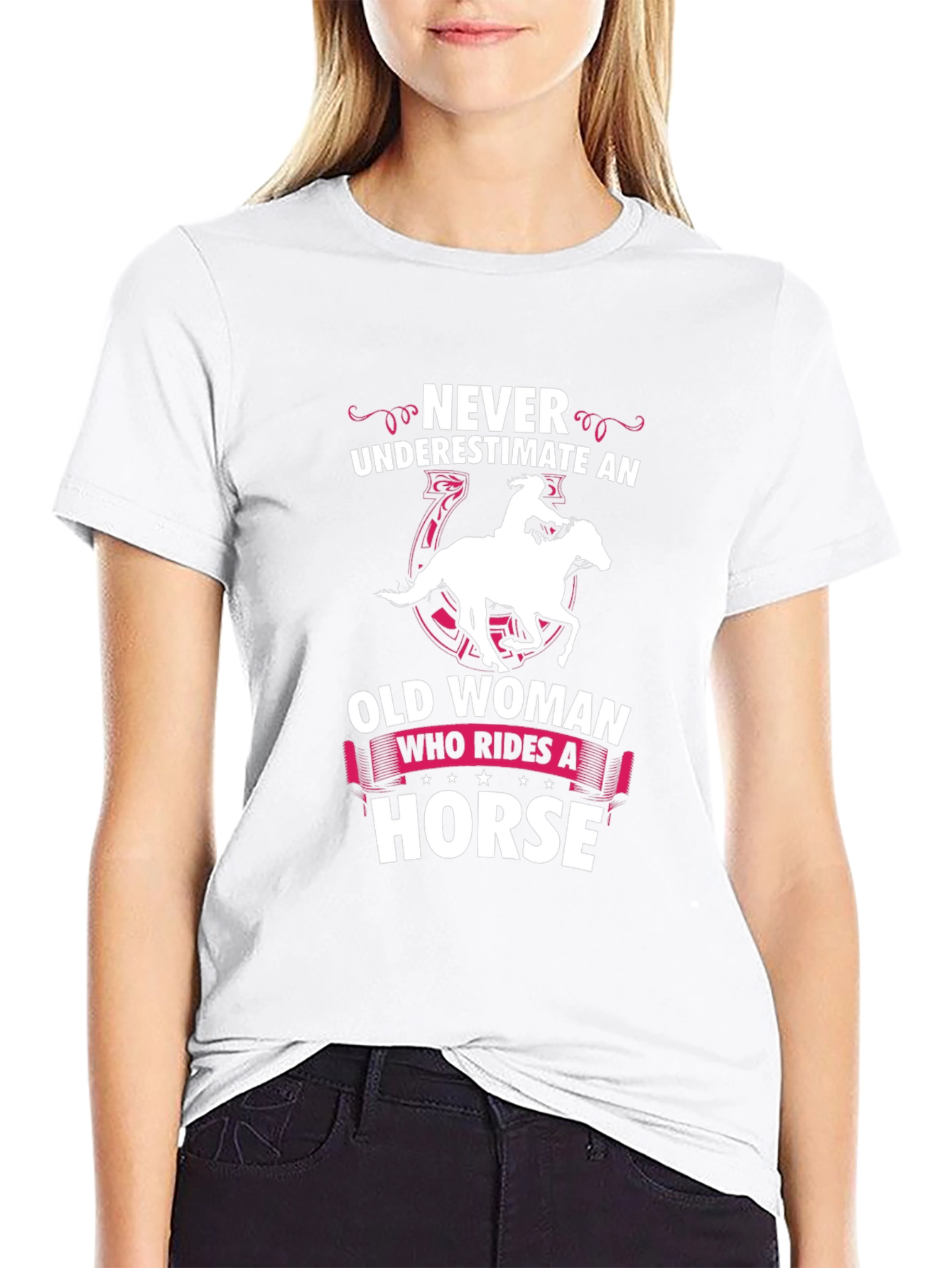 Never Underestimate a Horse Riding Old Woman T-Shirt