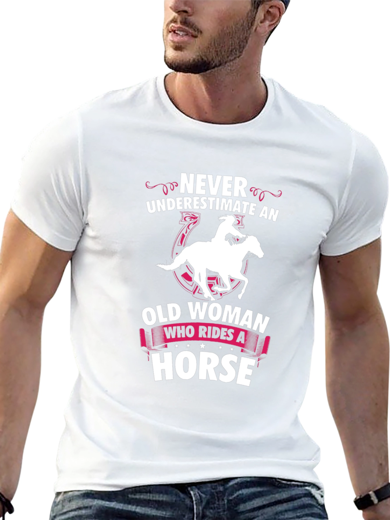 Never Underestimate a Horse Riding Old Woman T-Shirt