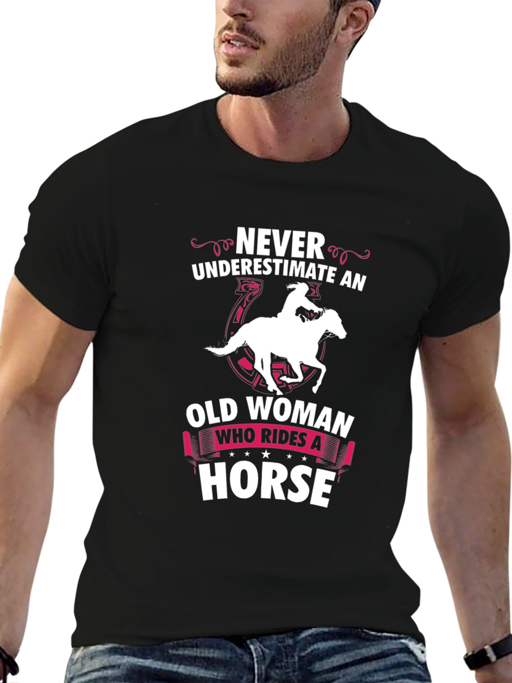 Never Underestimate a Horse Riding Old Woman T-Shirt