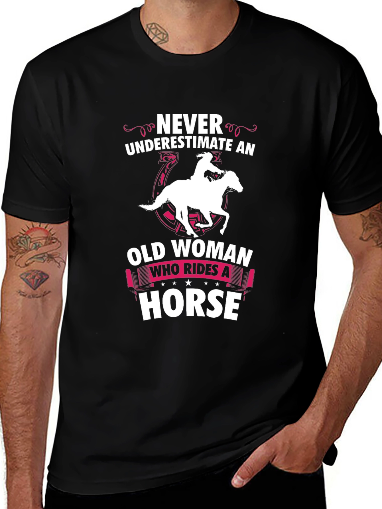 Never Underestimate a Horse Riding Old Woman T-Shirt