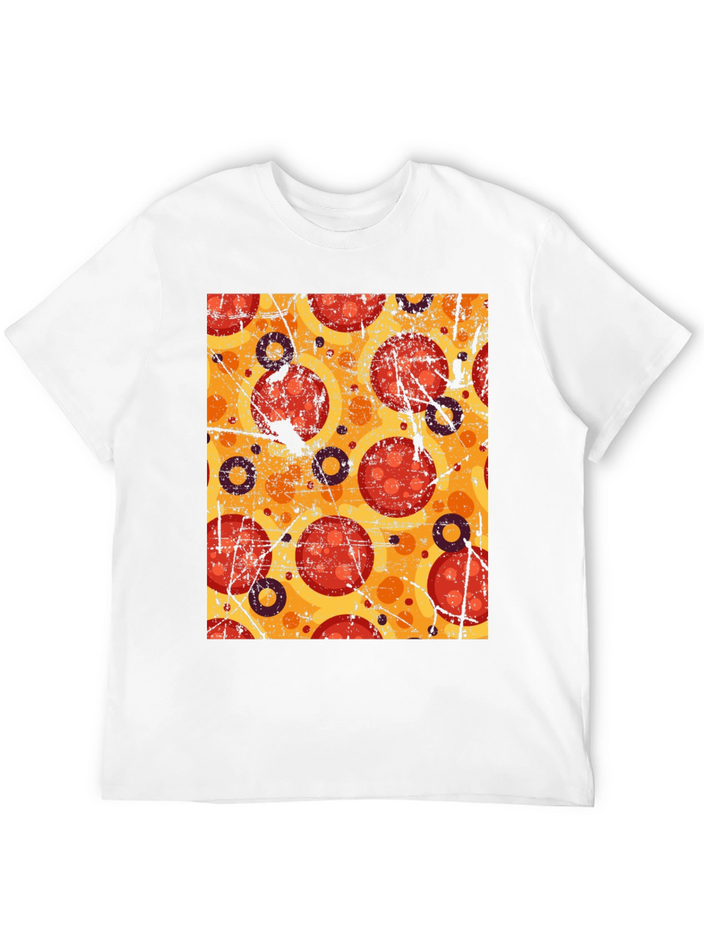 Pizza Pattern Graphic Tee - Black Cotton T-Shirt