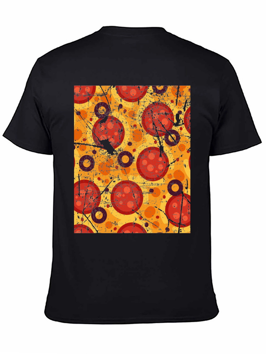 Pizza Pattern Graphic Tee - Black Cotton T-Shirt