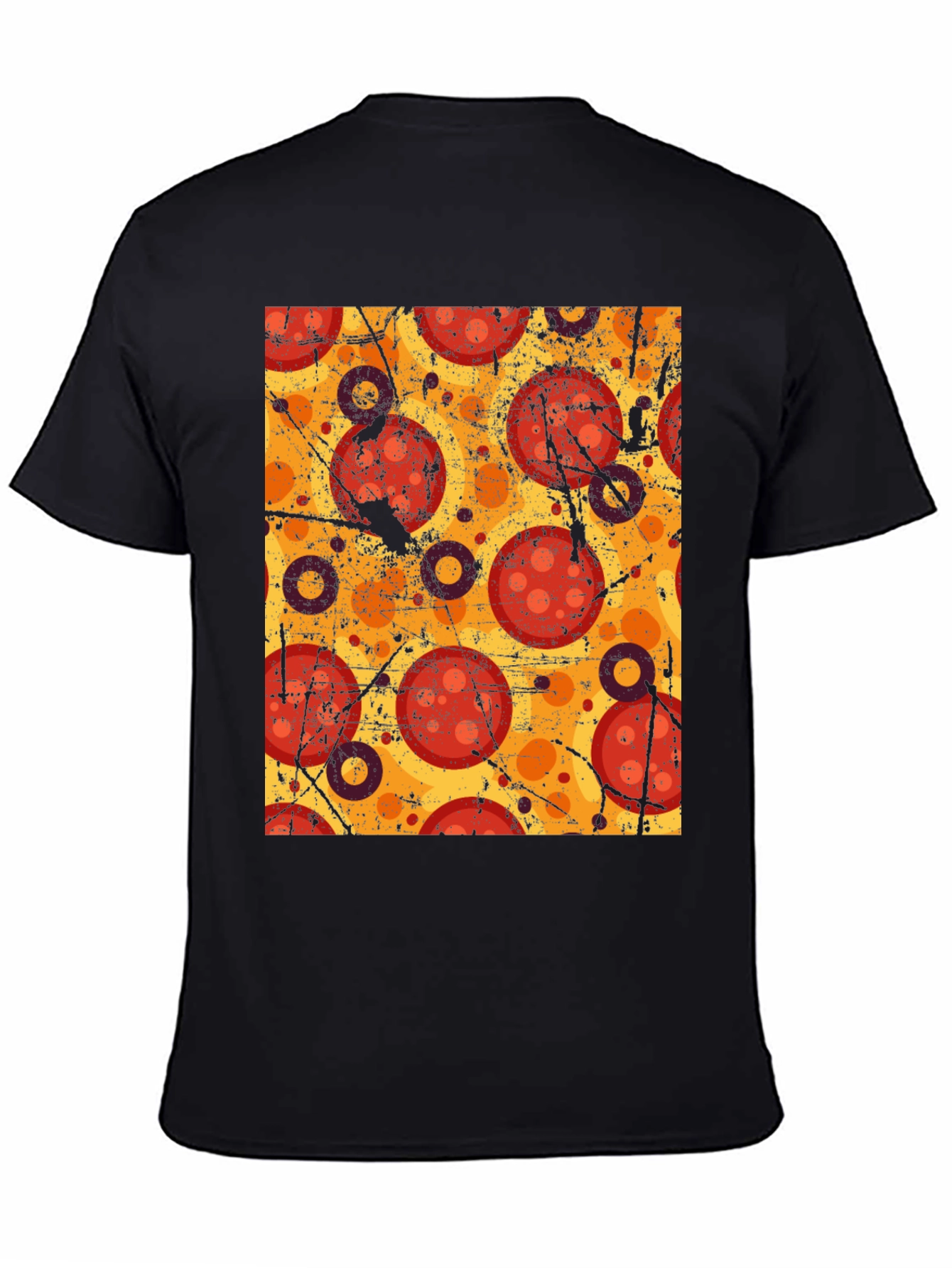 Pizza Pattern Graphic Tee - Black Cotton T-Shirt