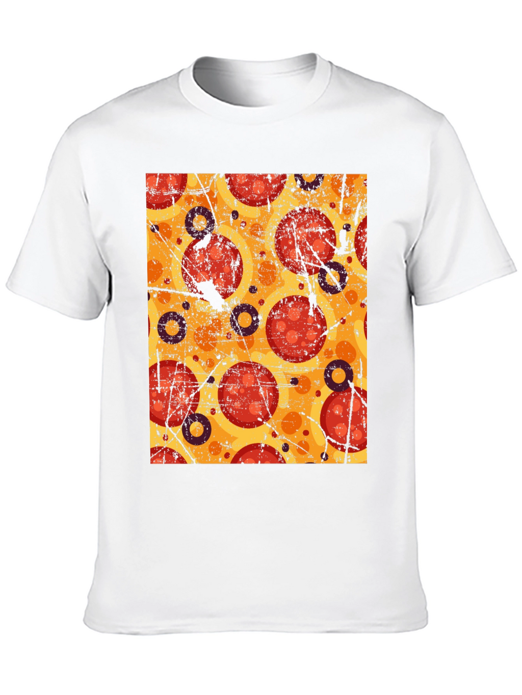 Pizza Pattern Graphic Tee - Black Cotton T-Shirt