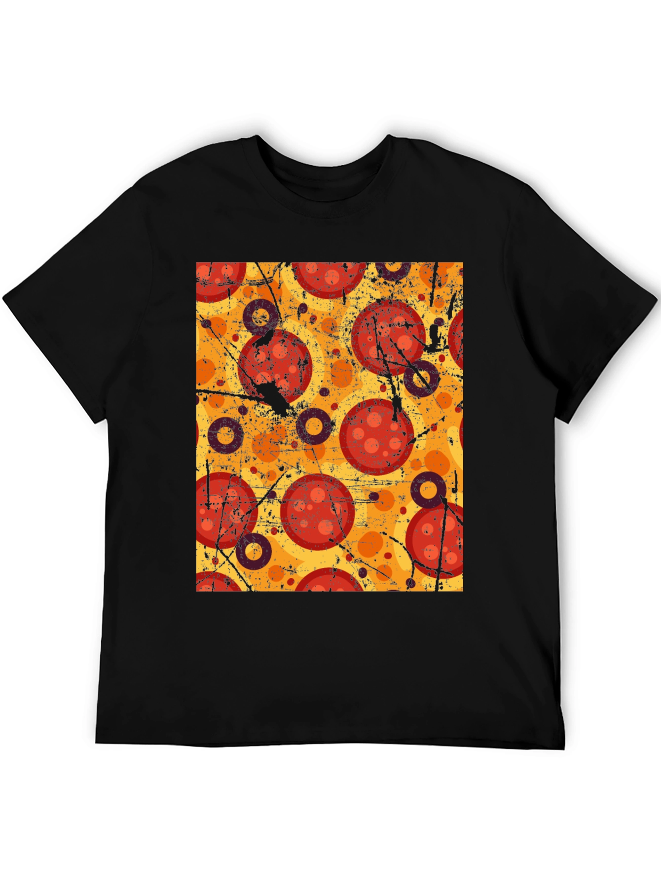 Pizza Pattern Graphic Tee - Black Cotton T-Shirt