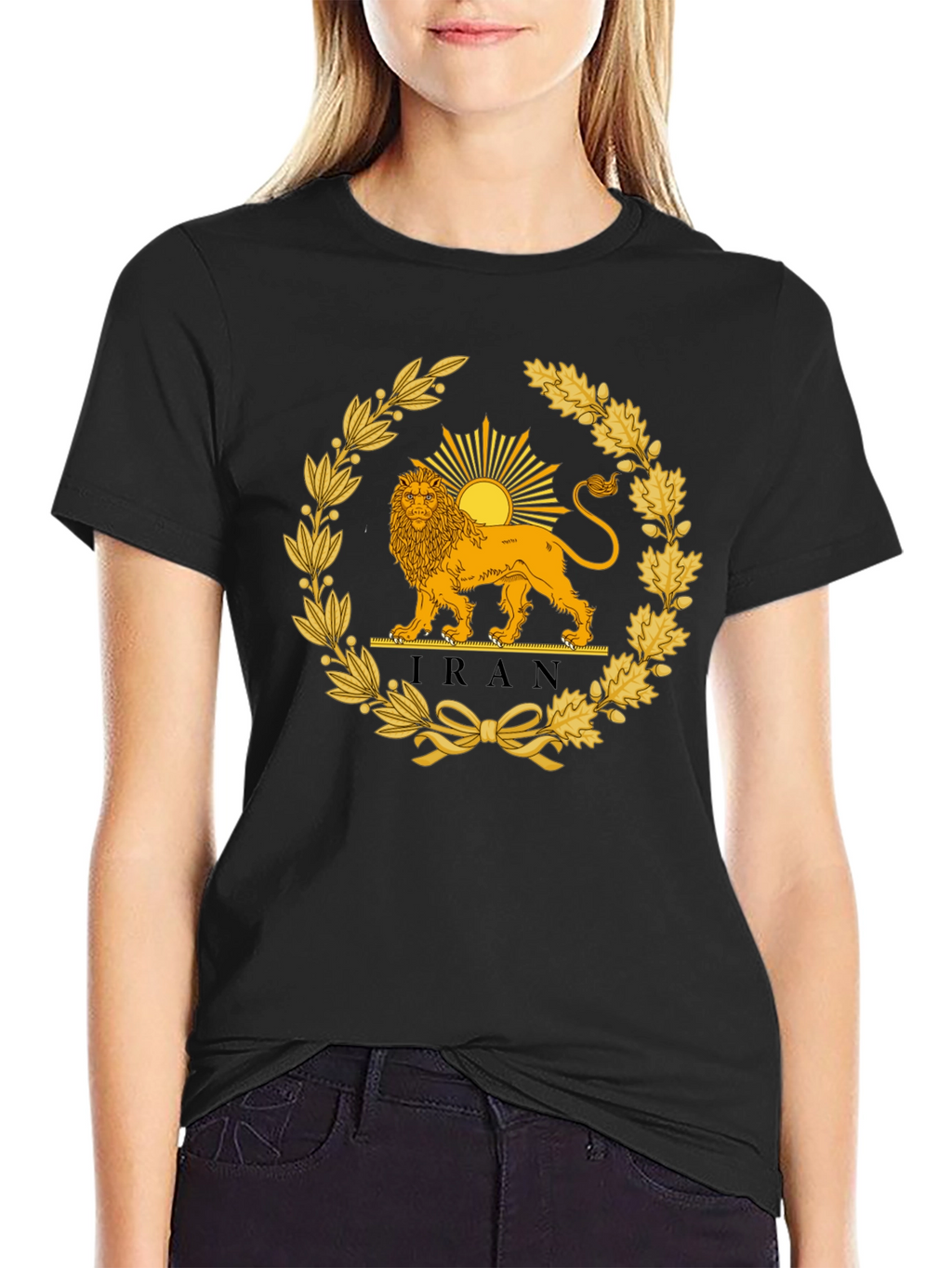 Iran Lion & Sun Emblem T-Shirt - Black