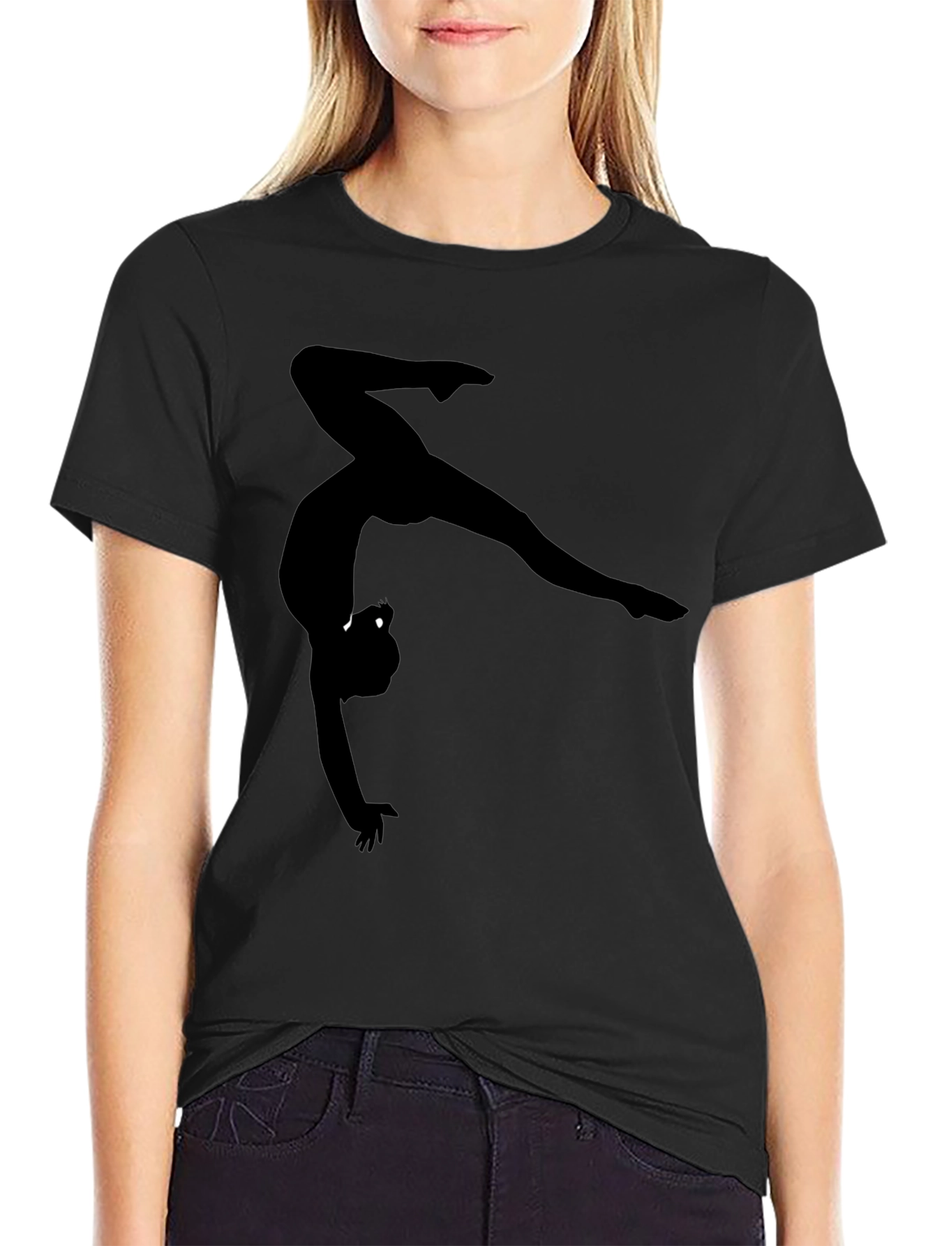 Gymnast Silhouette Graphic Black T-Shirt