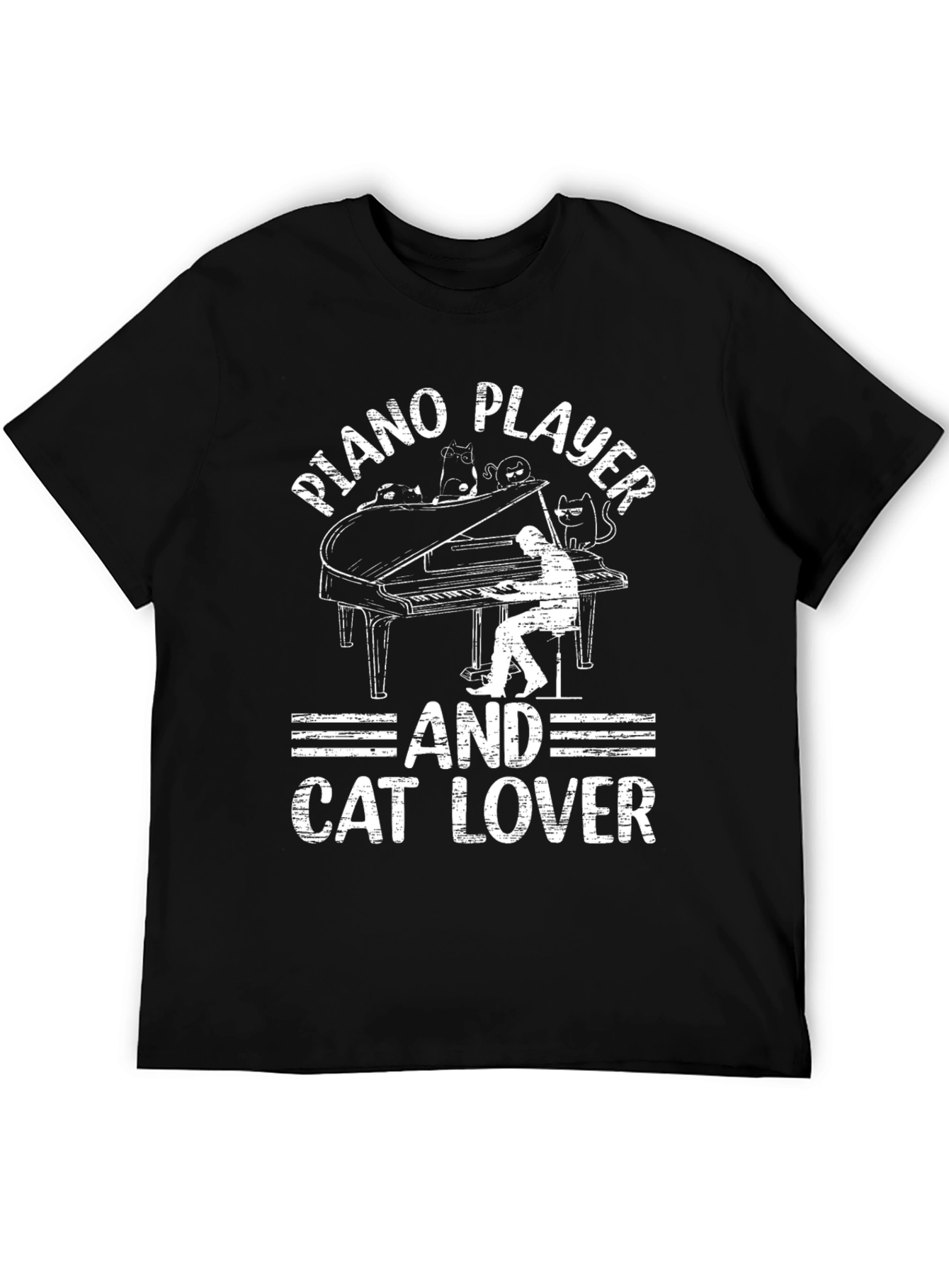 Piano Player and Cat Lover Black T-Shirt