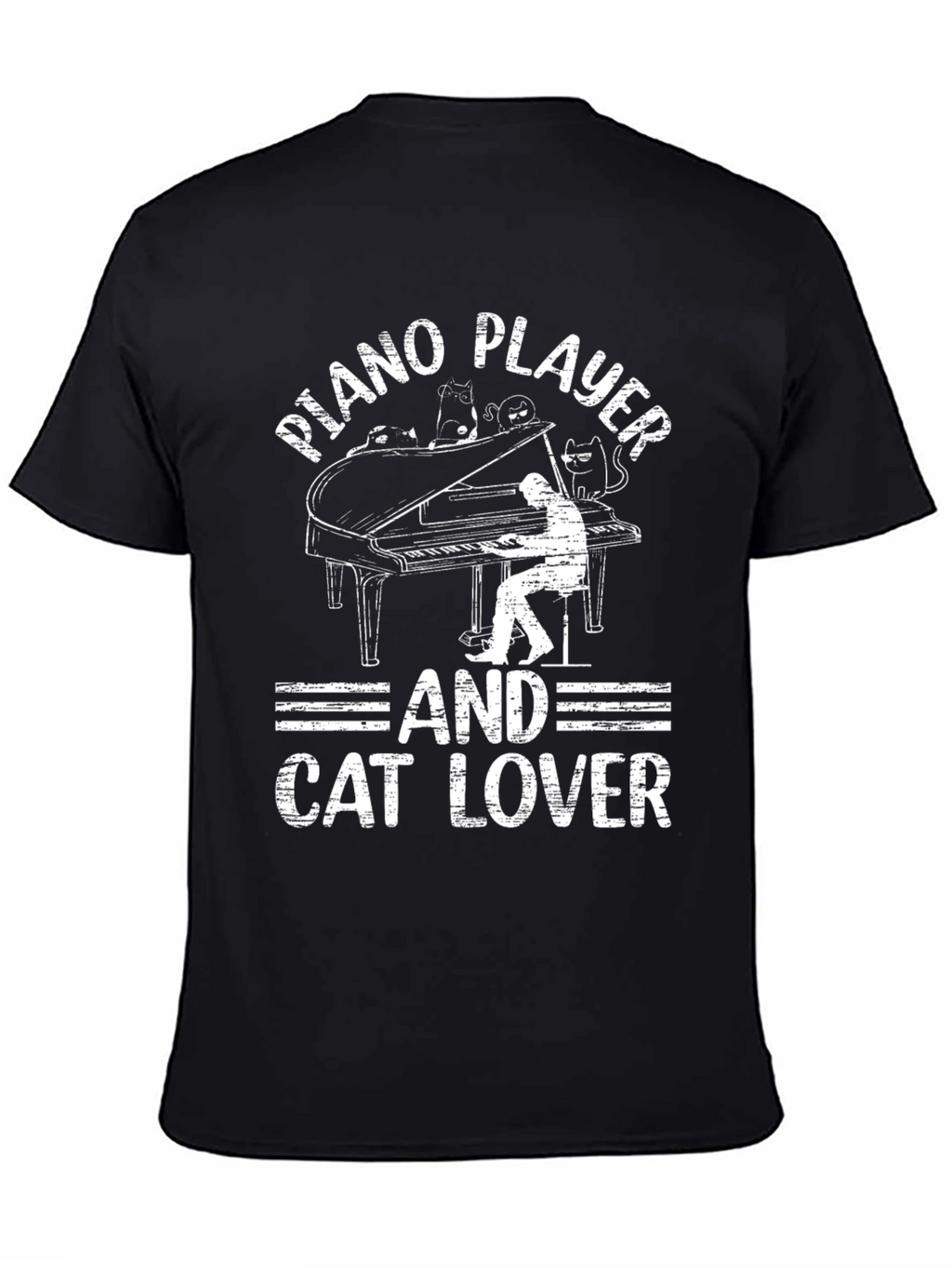 Piano Player and Cat Lover Black T-Shirt