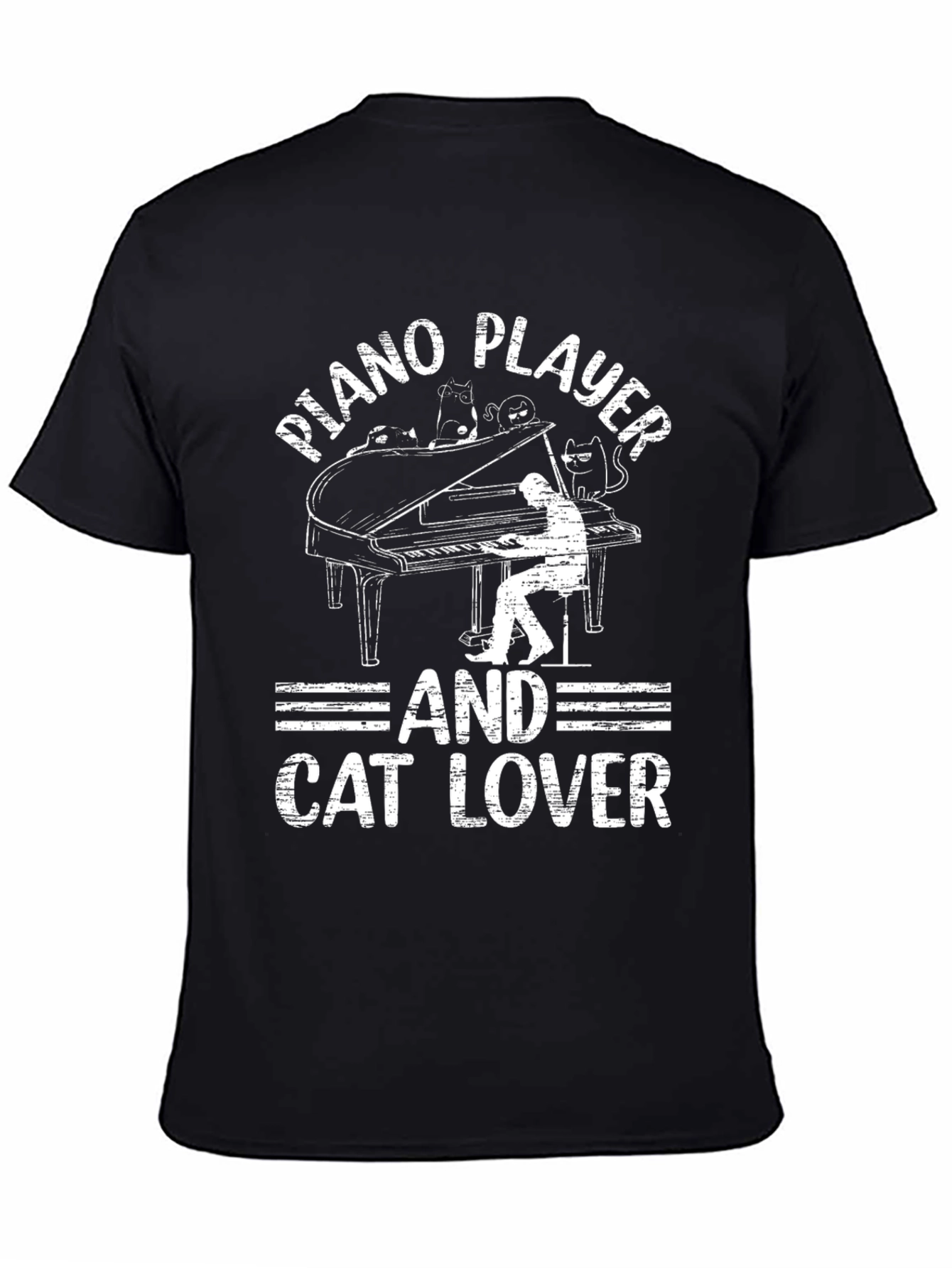 Piano Player and Cat Lover Black T-Shirt