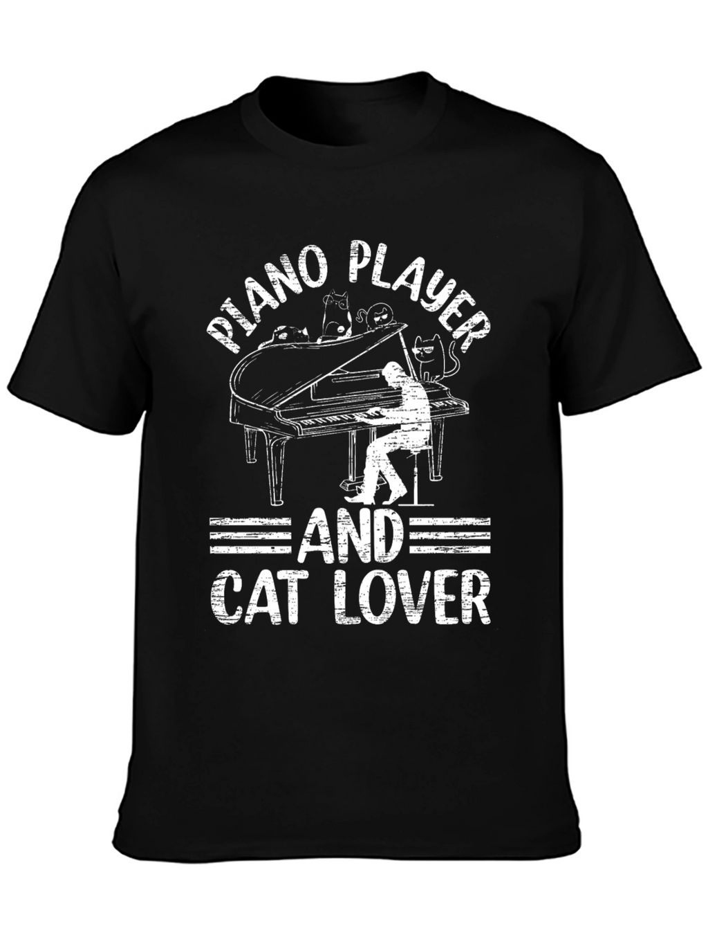 Piano Player and Cat Lover Black T-Shirt