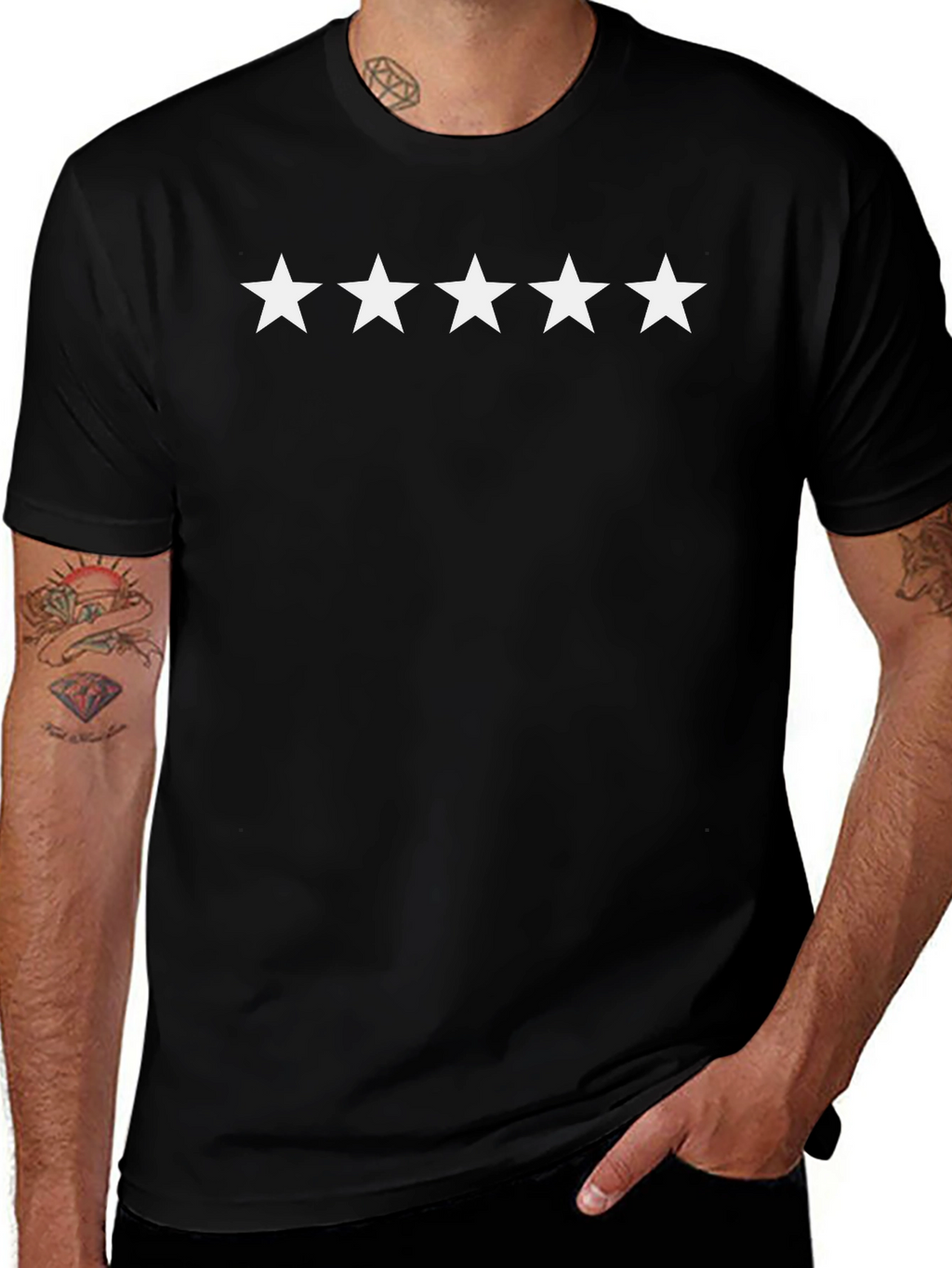 Five Star Rating Black Graphic T-Shirt