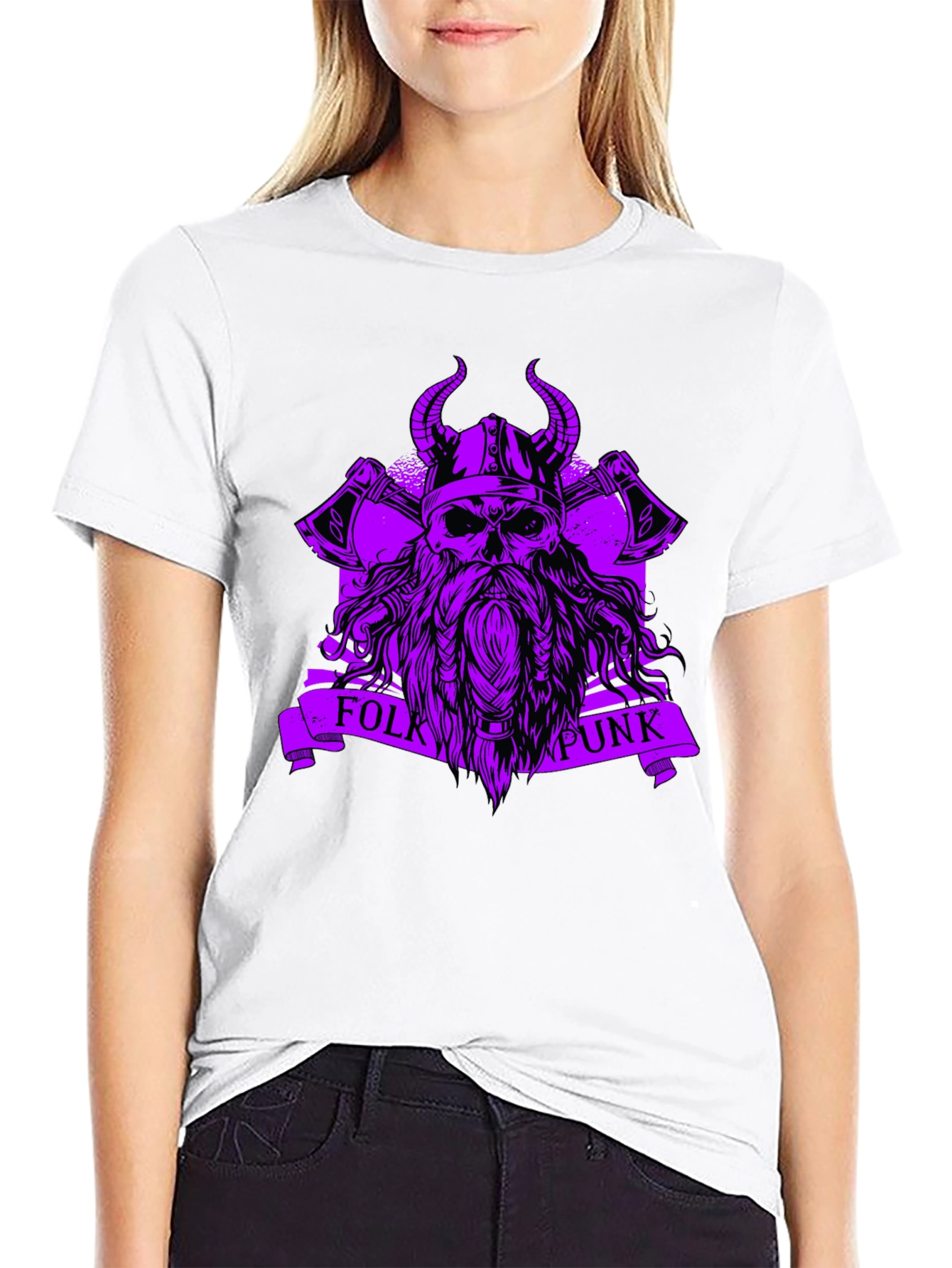 Folk Punk Viking Skull Black T-Shirt