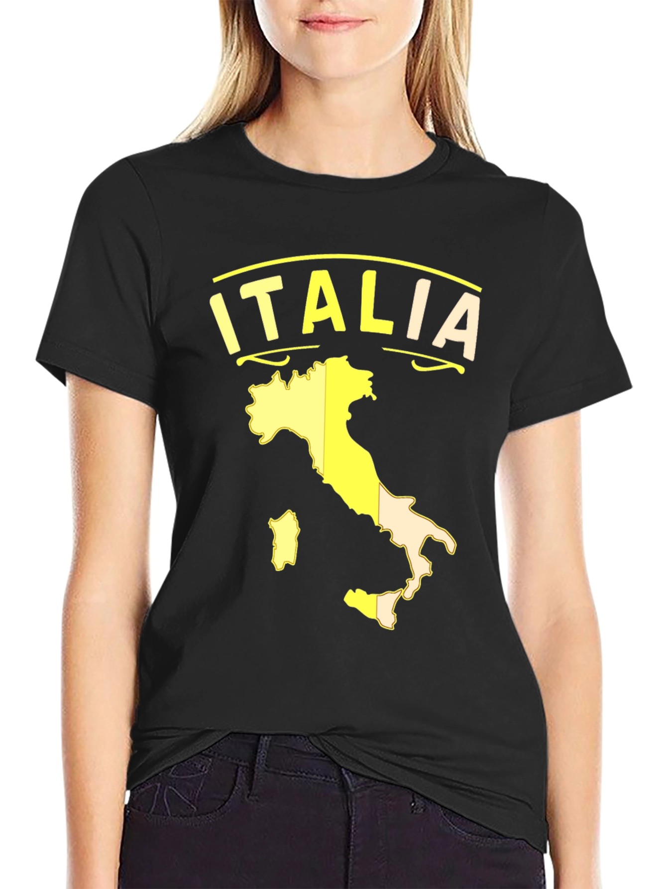 Italia Map Graphic Tee - Black Cotton T-Shirt