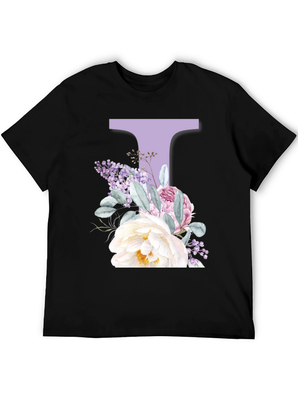 Floral Letter T Black T-Shirt
