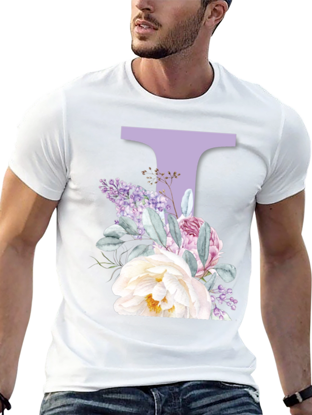 Floral Letter T Black T-Shirt