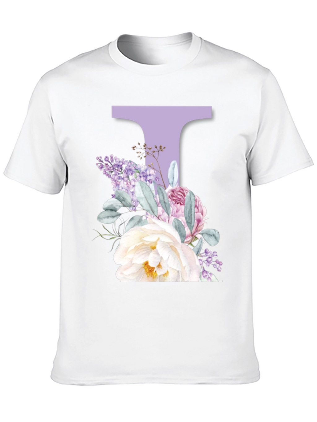 Floral Letter T Black T-Shirt
