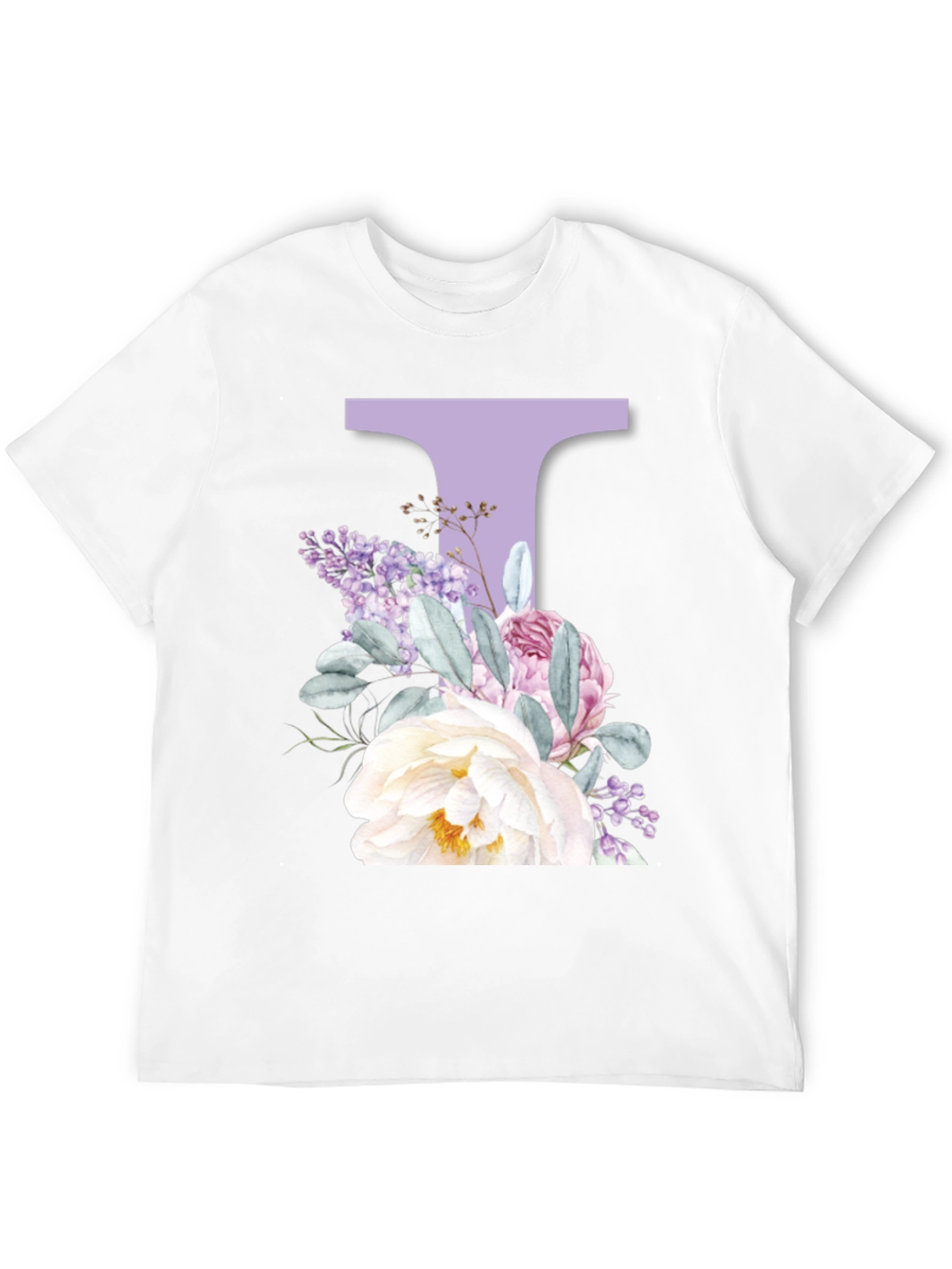 Floral Letter T Black T-Shirt