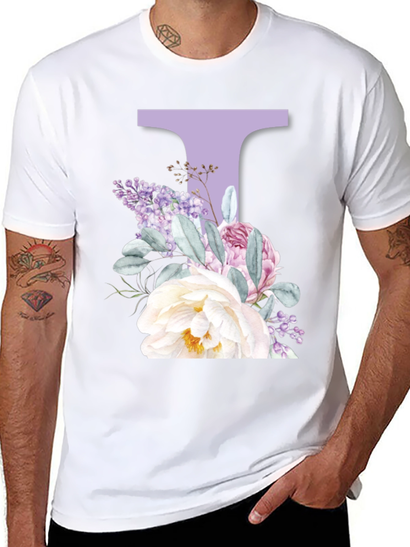 Floral Letter T Black T-Shirt