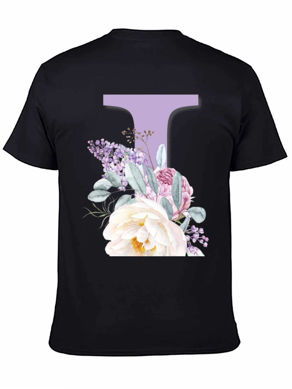 Floral Letter T Black T-Shirt