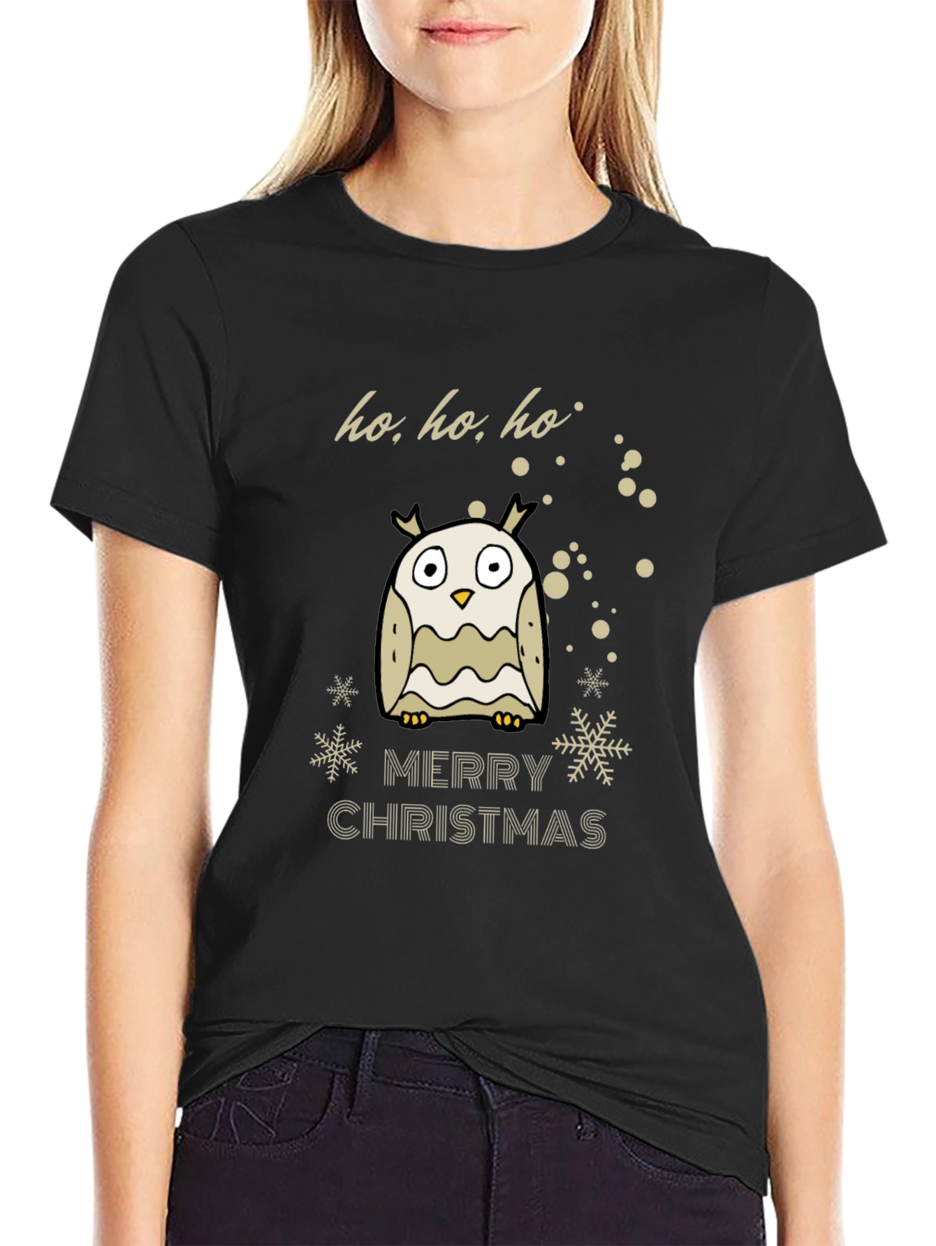 Festive Owl Christmas T-Shirt - Ho Ho Ho Merry Christmas