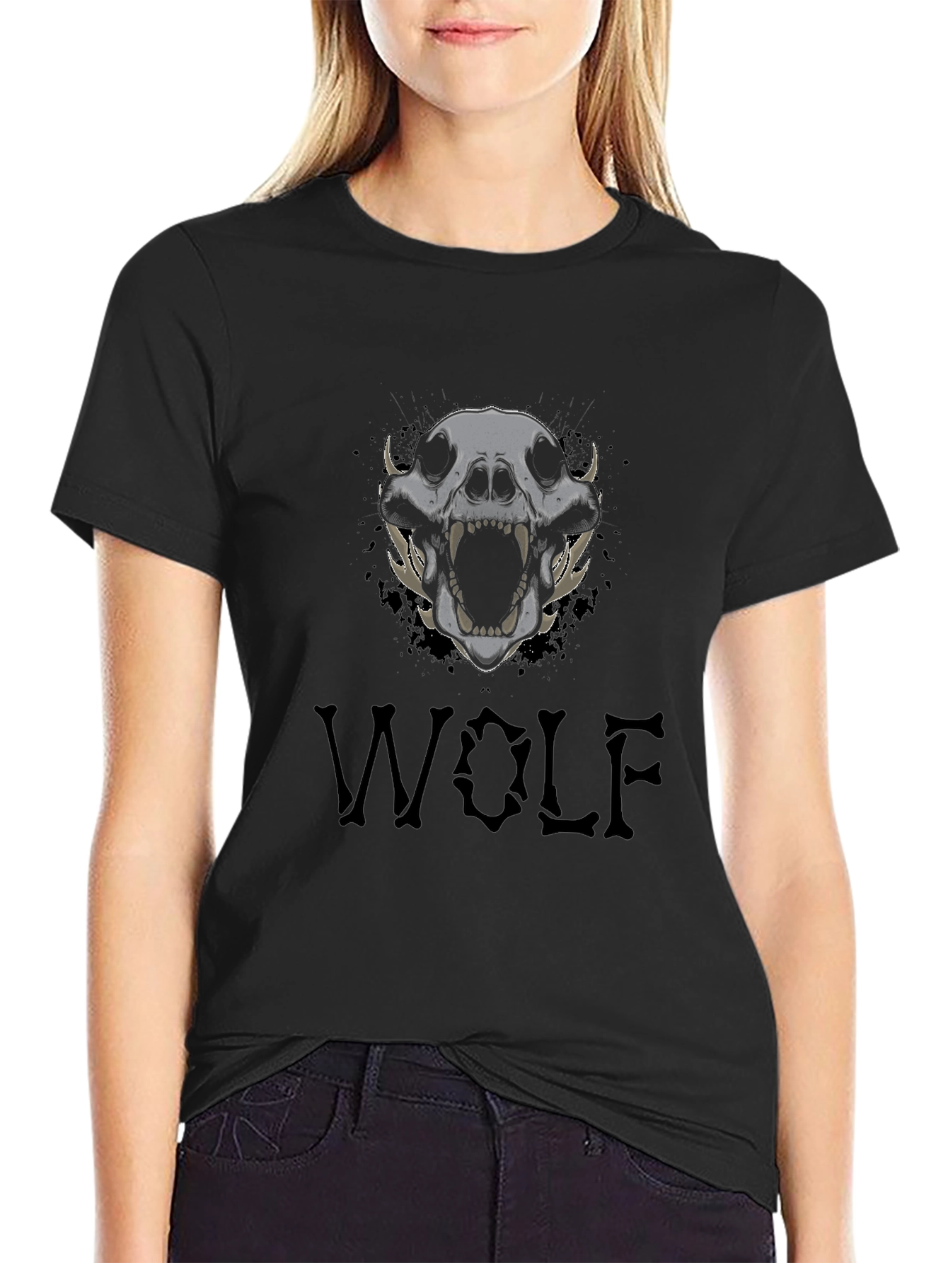 Wolf Skull Graphic Tee - Mens Black T-Shirt