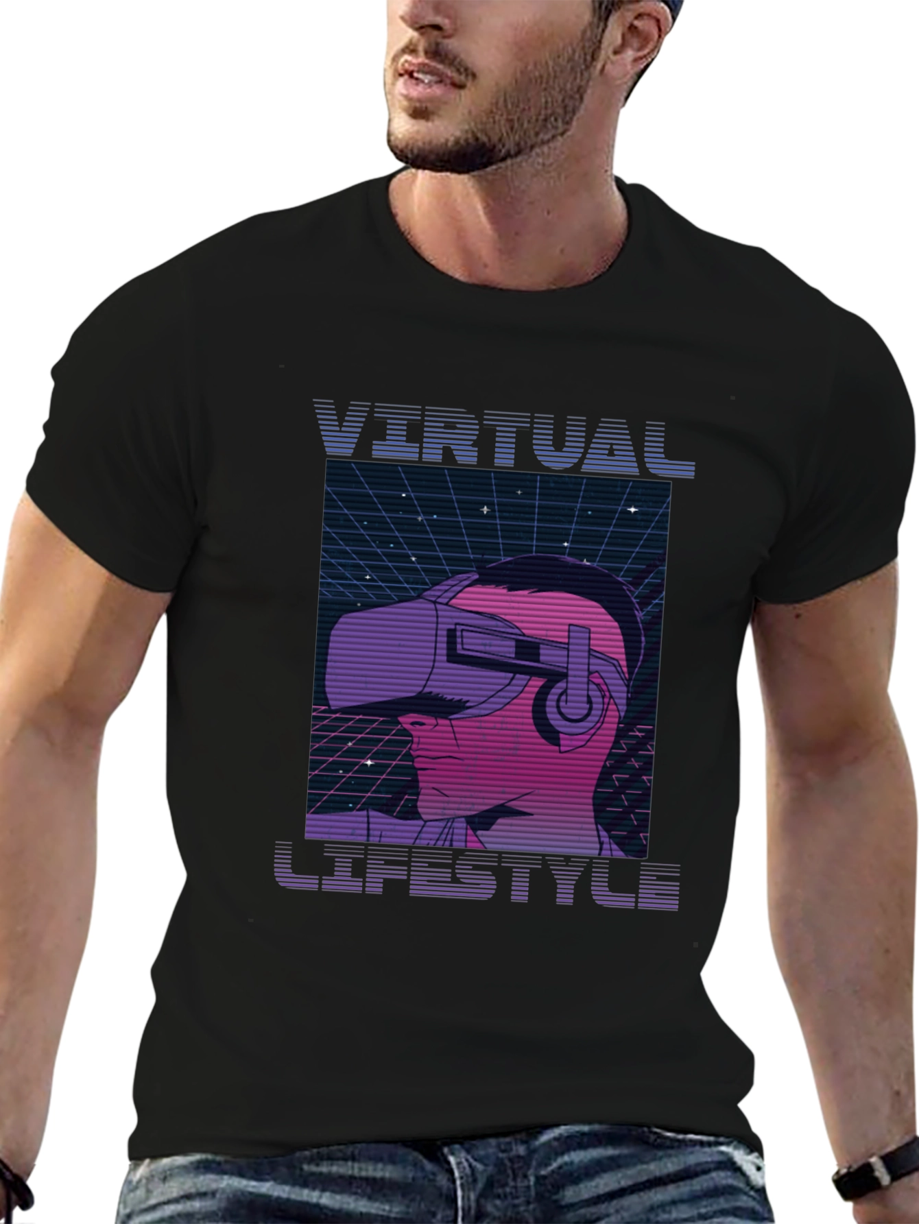 Virtual Lifestyle Black T-Shirt Retro VR Gaming