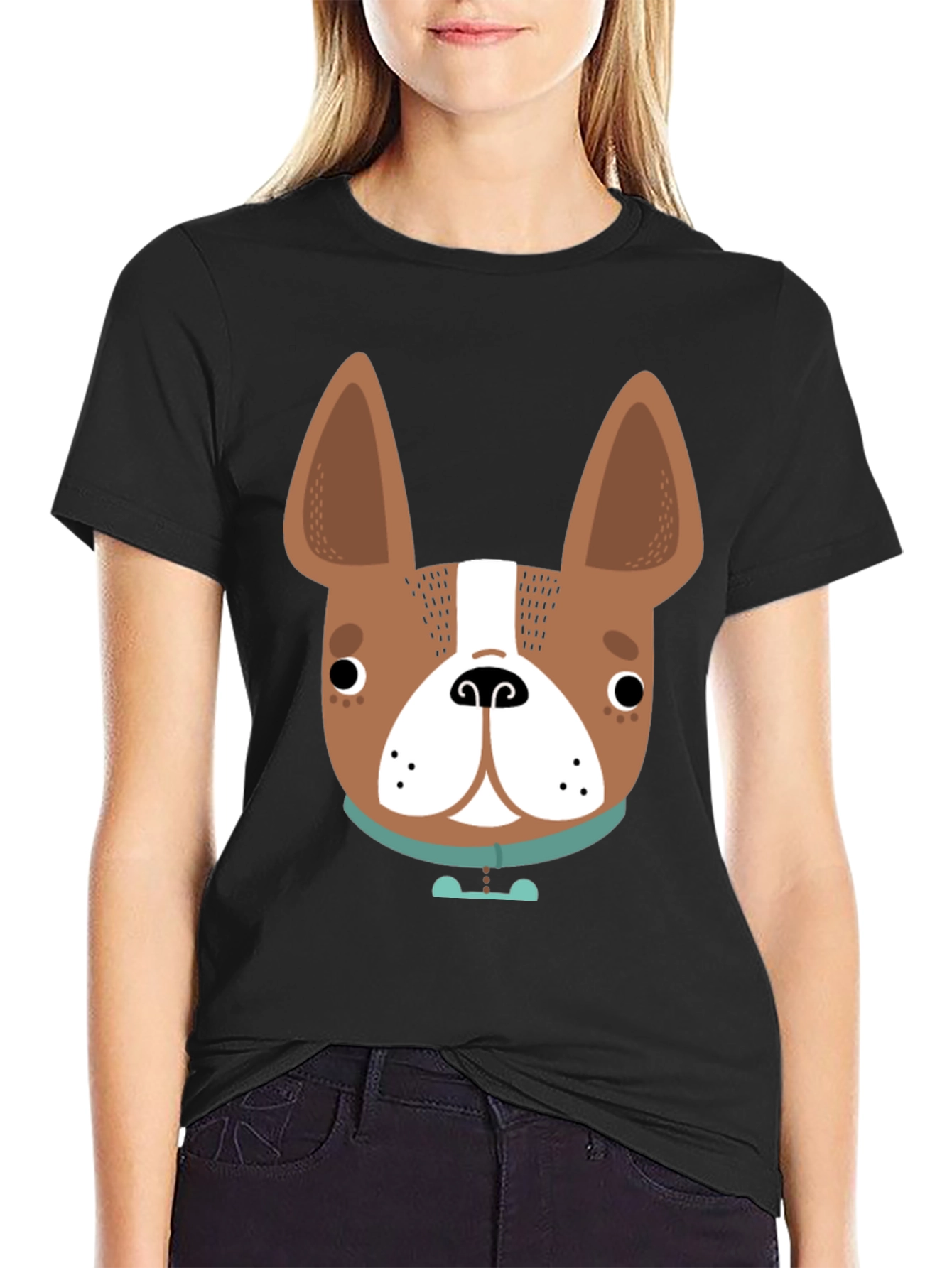 Dog Face Graphic Tee - Black
