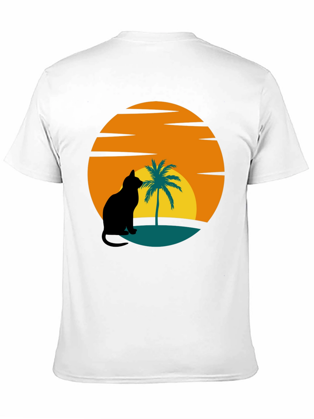 Sunset Cat Palm Tree Black T-Shirt