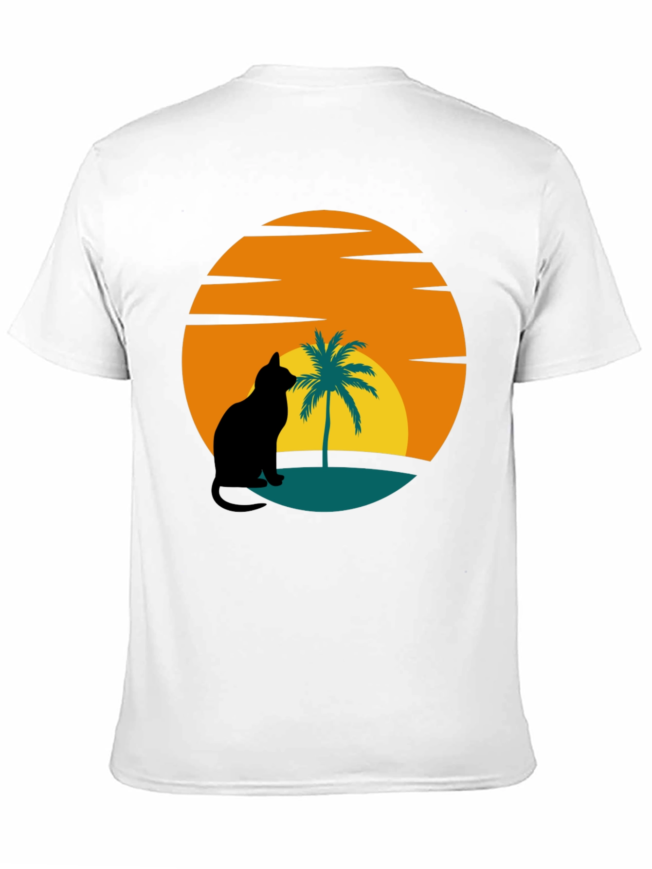 Sunset Cat Palm Tree Black T-Shirt