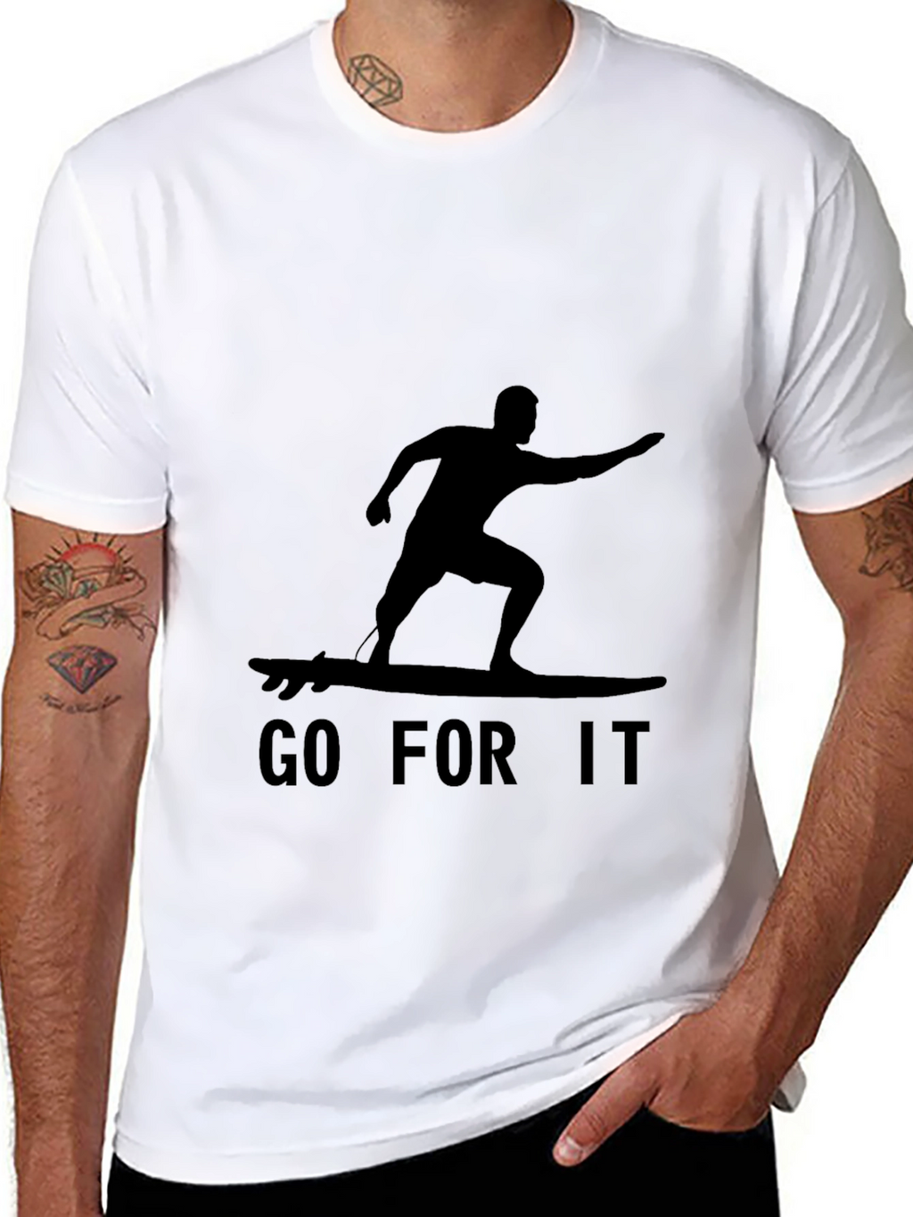 Black Go For It Surfer Graphic Tee