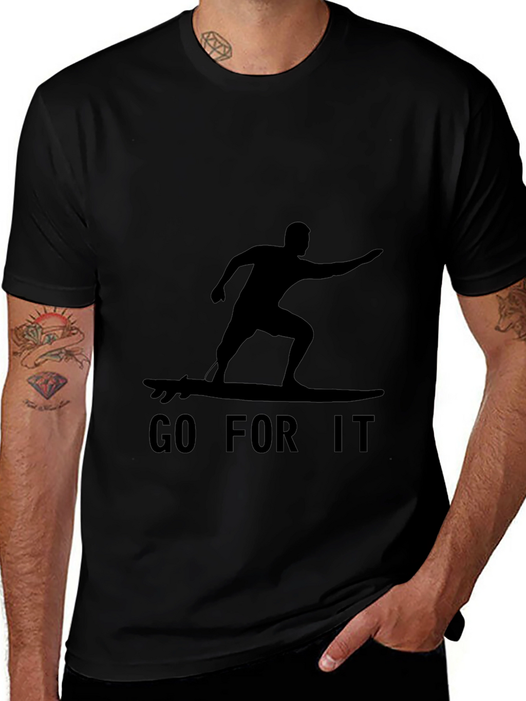 Black Go For It Surfer Graphic Tee