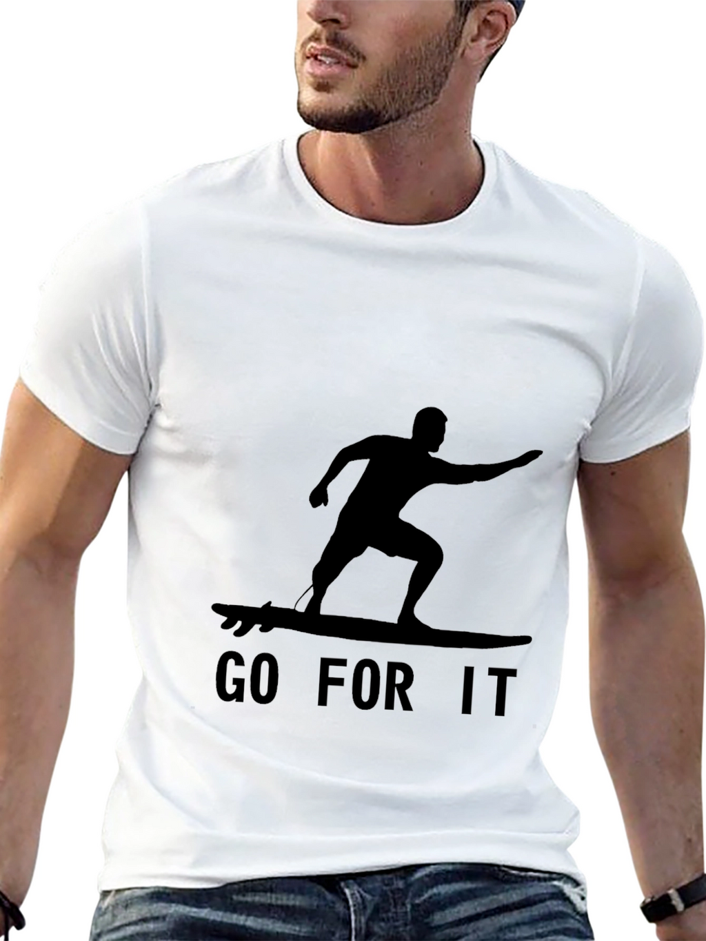Black Go For It Surfer Graphic Tee