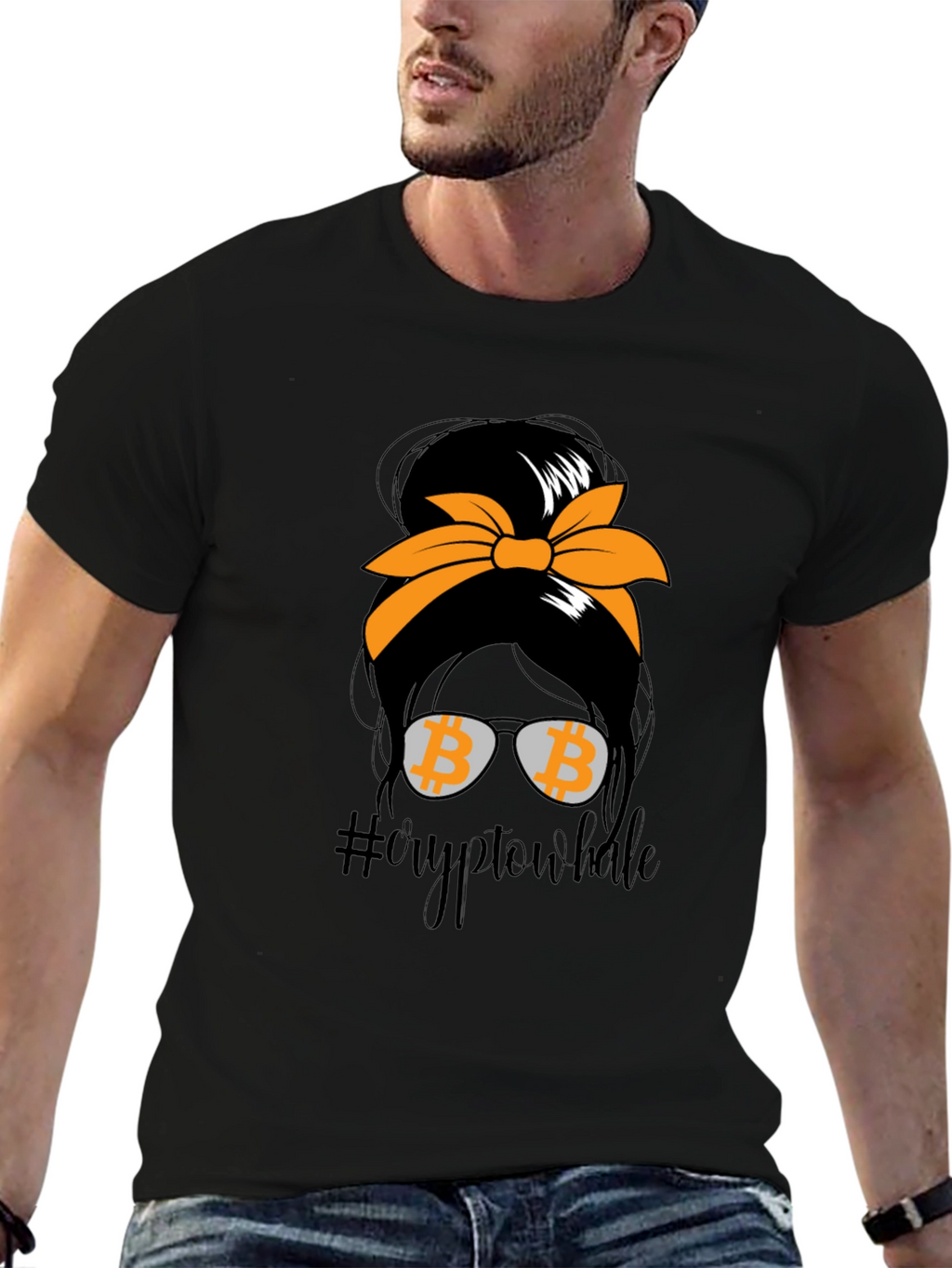 Crypto Whale Bitcoin Messy Bun T-Shirt