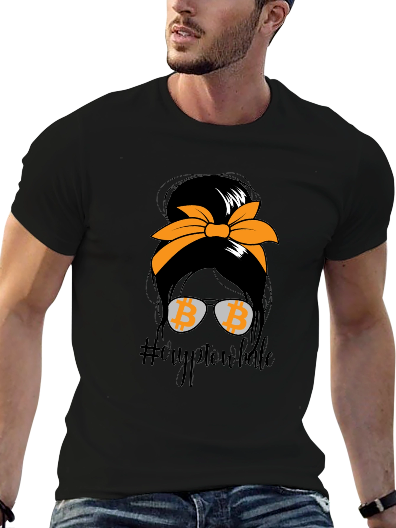 Crypto Whale Bitcoin Messy Bun T-Shirt