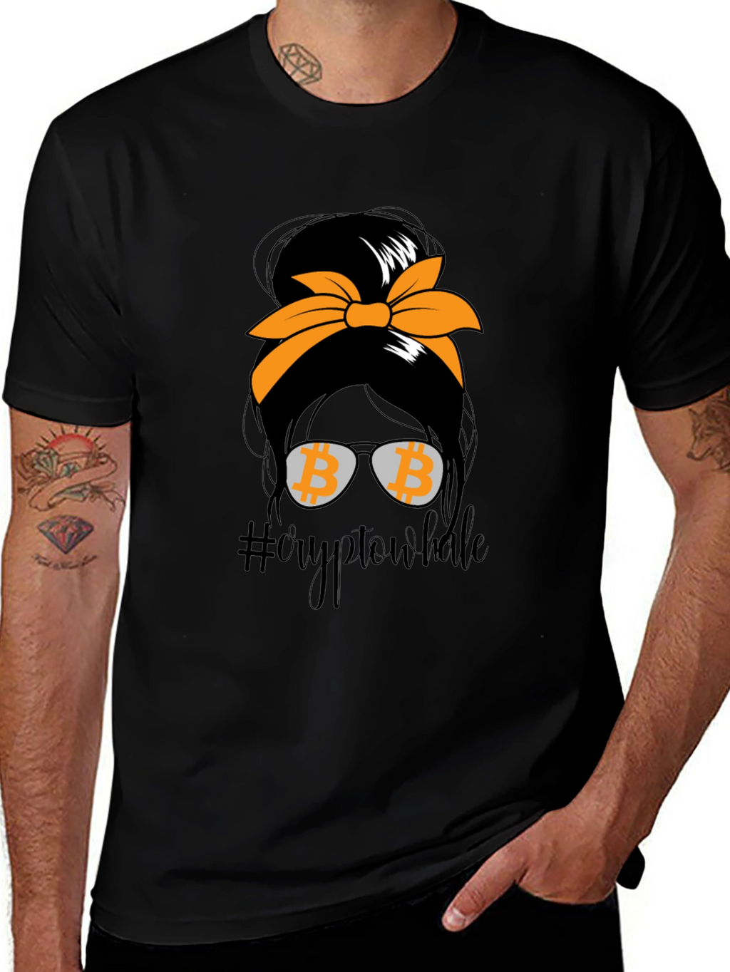 Crypto Whale Bitcoin Messy Bun T-Shirt