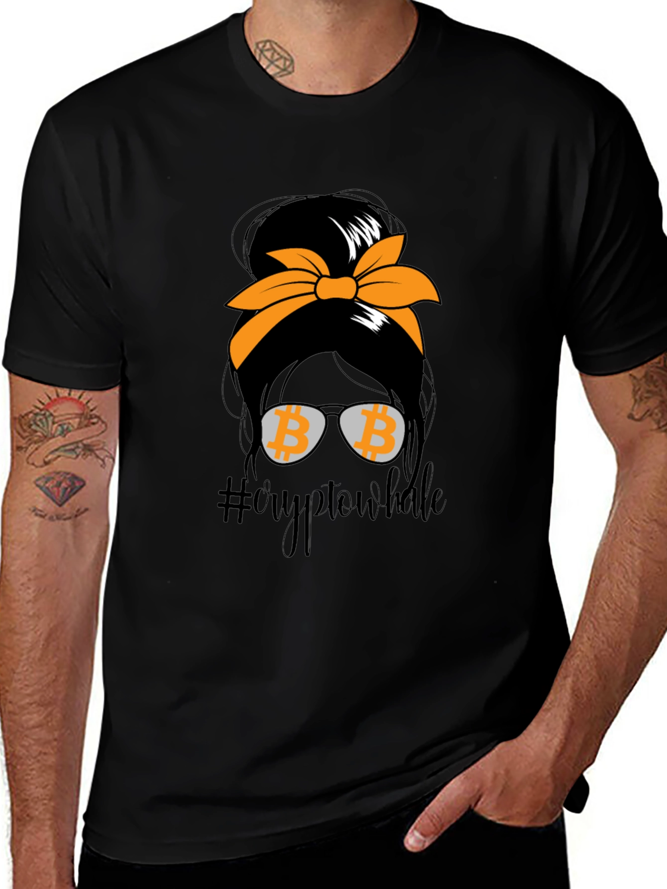 Crypto Whale Bitcoin Messy Bun T-Shirt