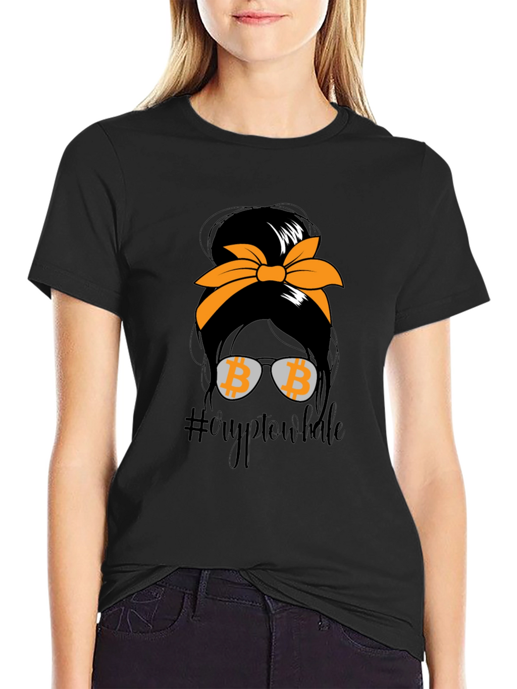 Crypto Whale Bitcoin Messy Bun T-Shirt