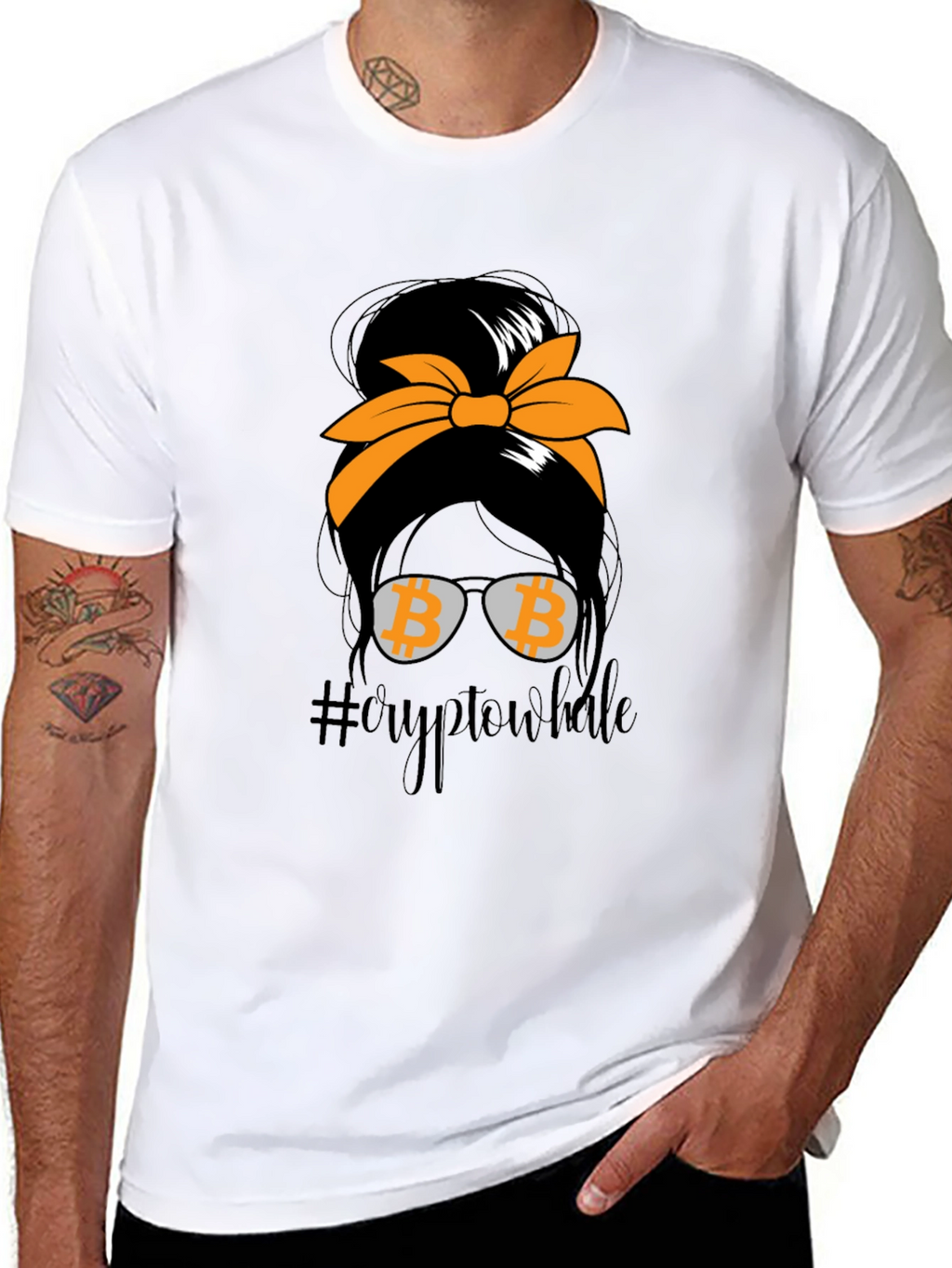 Crypto Whale Bitcoin Messy Bun T-Shirt